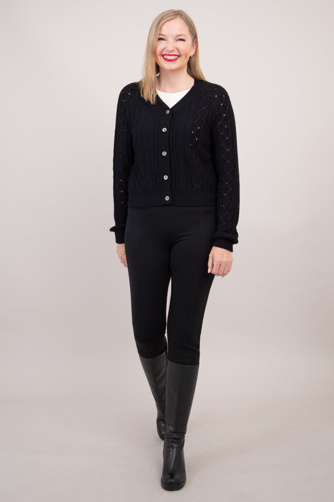 Bena Women's Cotton Cardigan Sweater - Soft & Comfortable Black Knit Open Front Long Sleeve Wrap for Fall & Winter - Perfect for Office, Casual Outfits and Layering