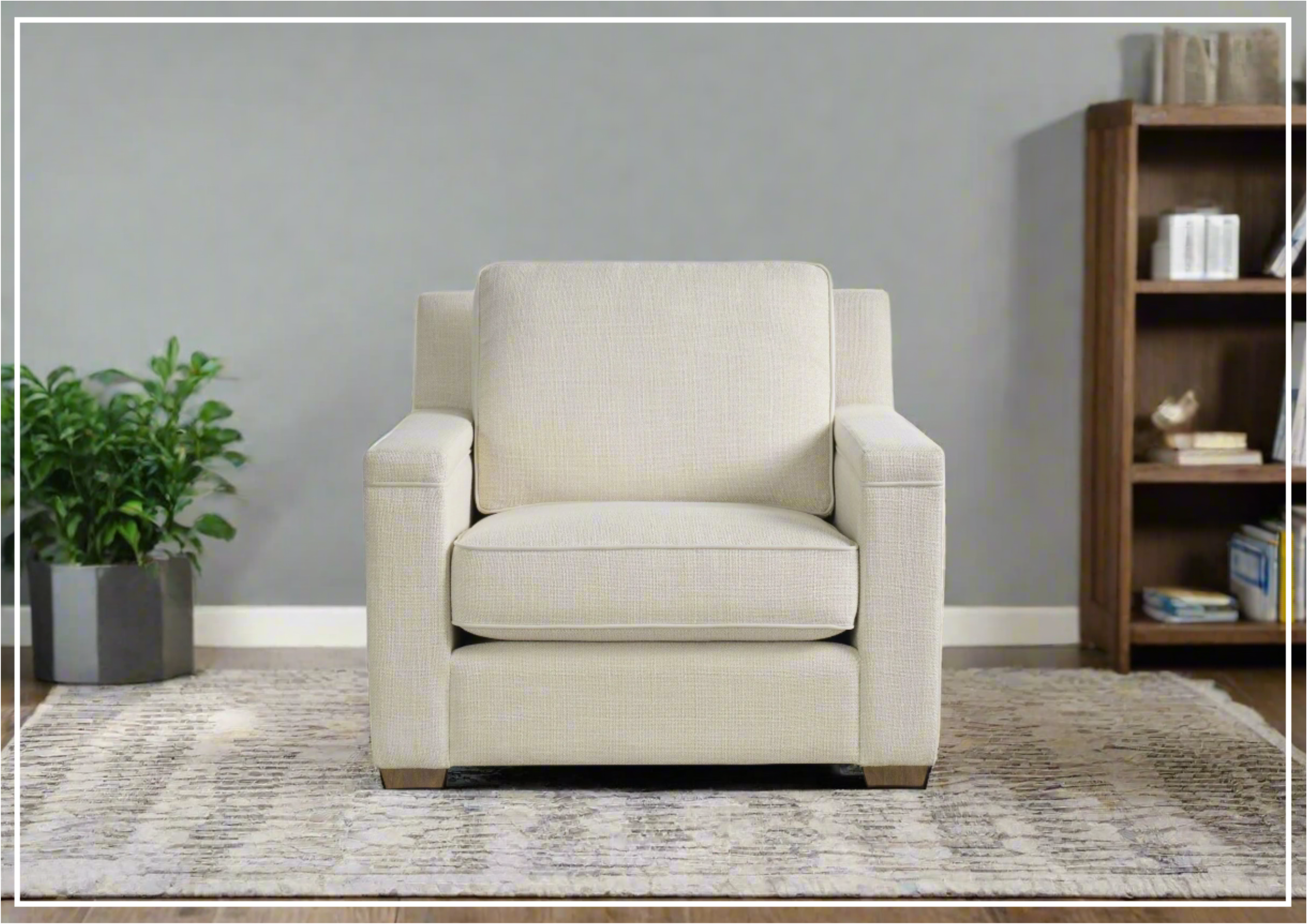 Universal Leah Beige Fabric Rectangular Sofa Chair - Modern Living Room Furniture for Small Spaces, Home Office & Lounge Areas