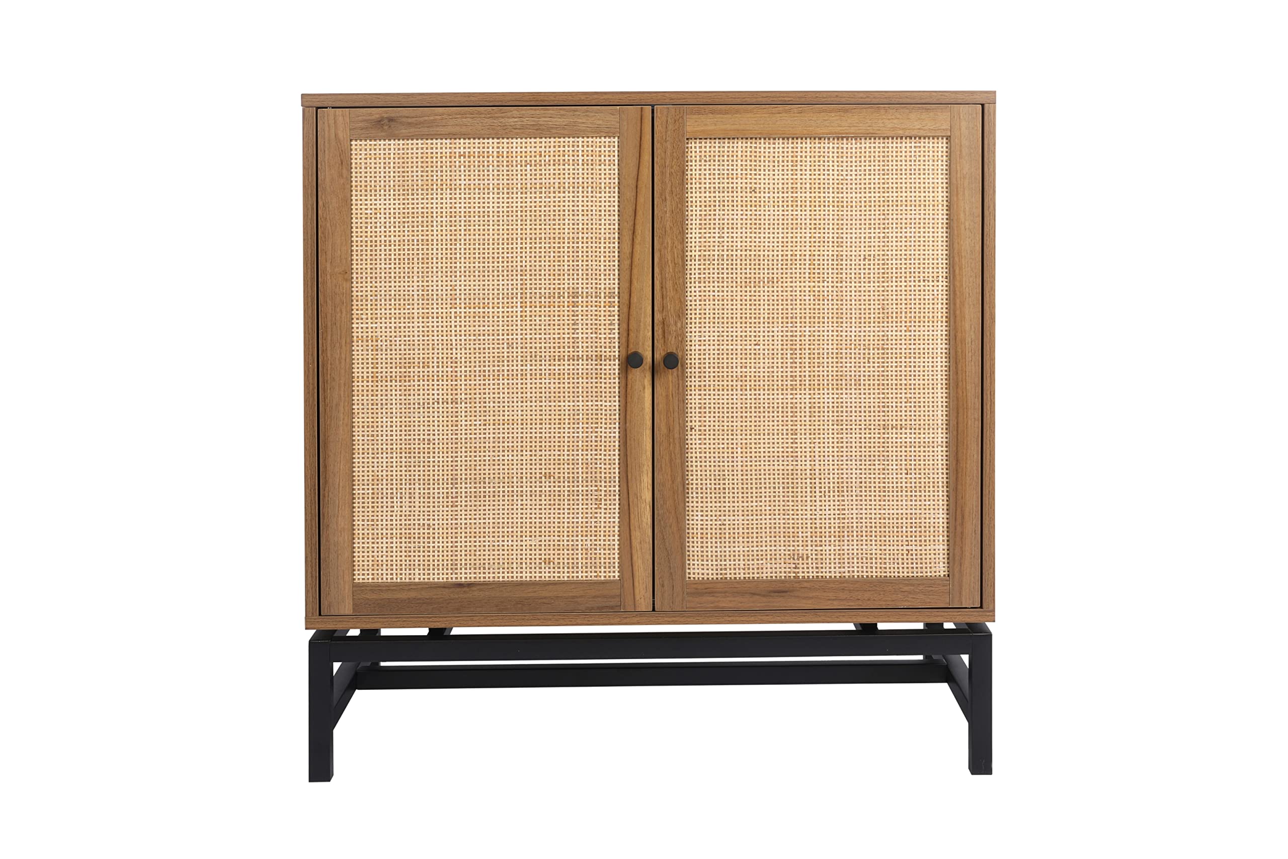 Modern Sideboard Buffet Cabinet with Natural Rattan & 2 Magnetic Doors - 2-Tier Storage Accent Console with Metal Brackets for Living Room, Bedroom, Entryway (Brown) | Perfect for Home Organization, Dining Room Storage & Entryway Decor