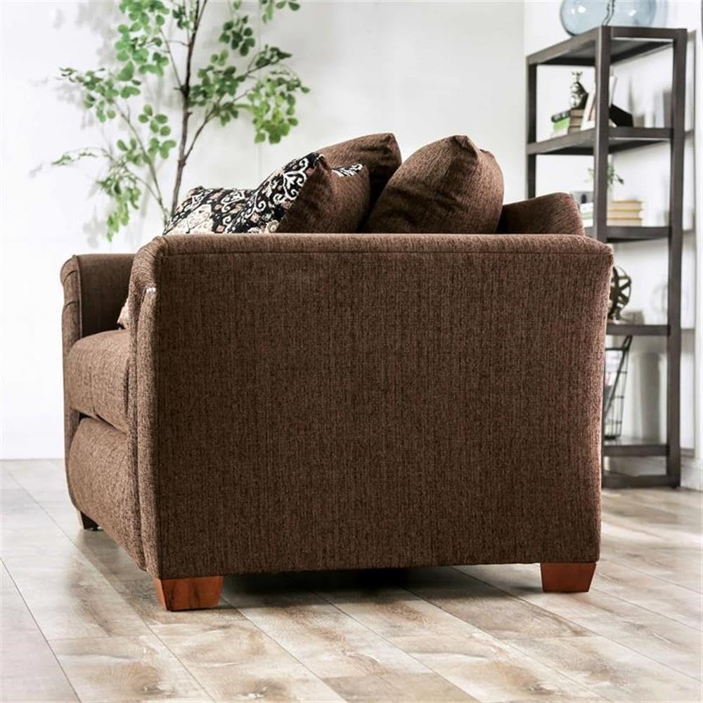 Furniture of America Jaqui Transitional Fabric Nailhead Loveseat in Chocolate Brown - Perfect for Living Rooms, Home Theaters & Cozy Reading Nooks