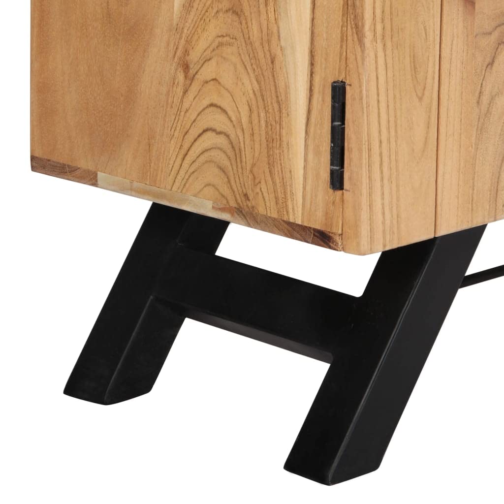 Solid Acacia Wood TV Stand with Doors & Storage Compartments - Handcrafted Rustic TV Cabinet for Living Room, Bedroom - Polished Lacquered Multimedia Entertainment Center for Flat Screen TVs