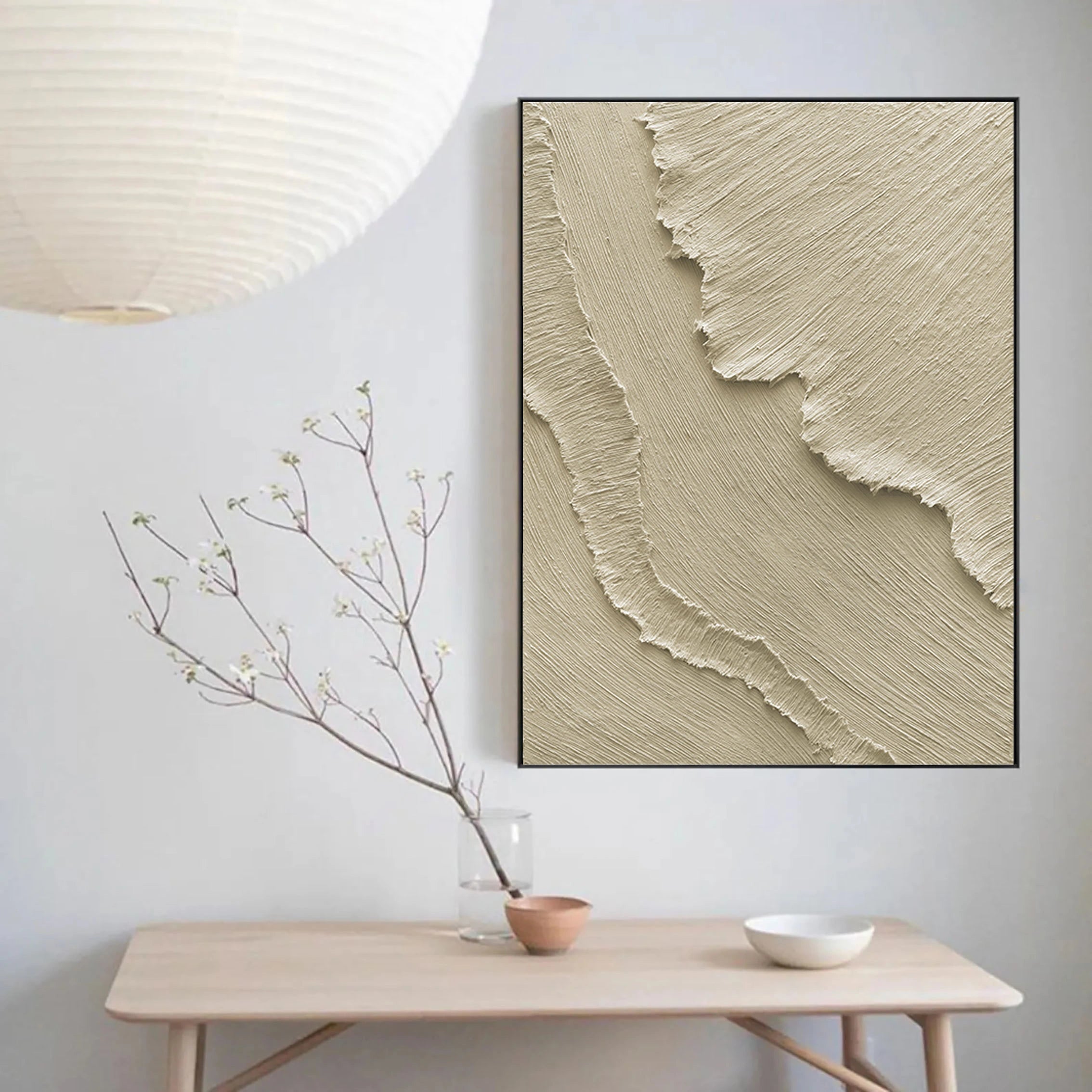 Minimalist Beige Textured Wall Art - Modern Abstract Canvas Painting for Living Room, Bedroom & Office Decor #MM034