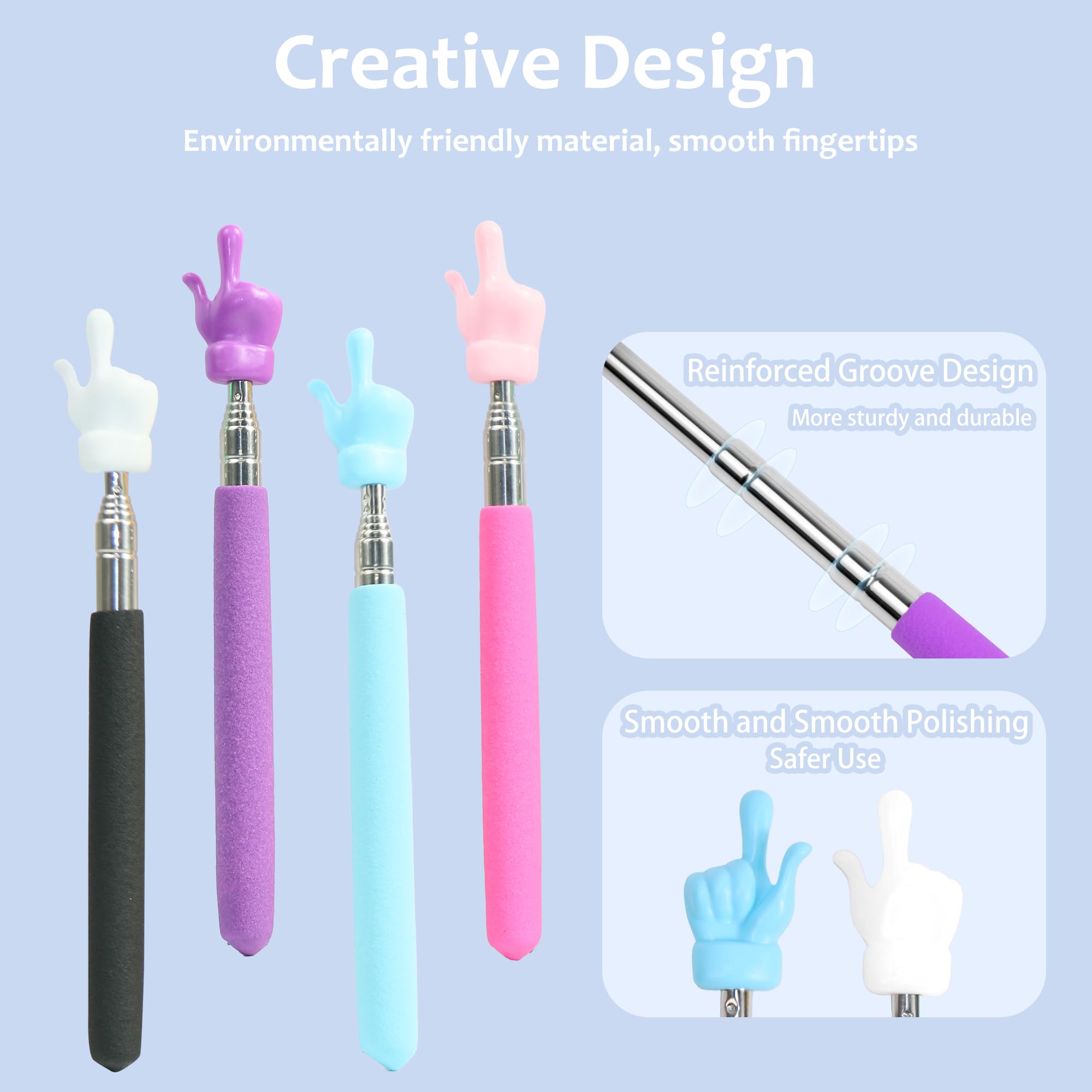4Pcs Telescopic Teacher Pointer Sticks for Classroom & Kindergarten - Black Blue Pink Purple - Perfect for Teaching & Presentations