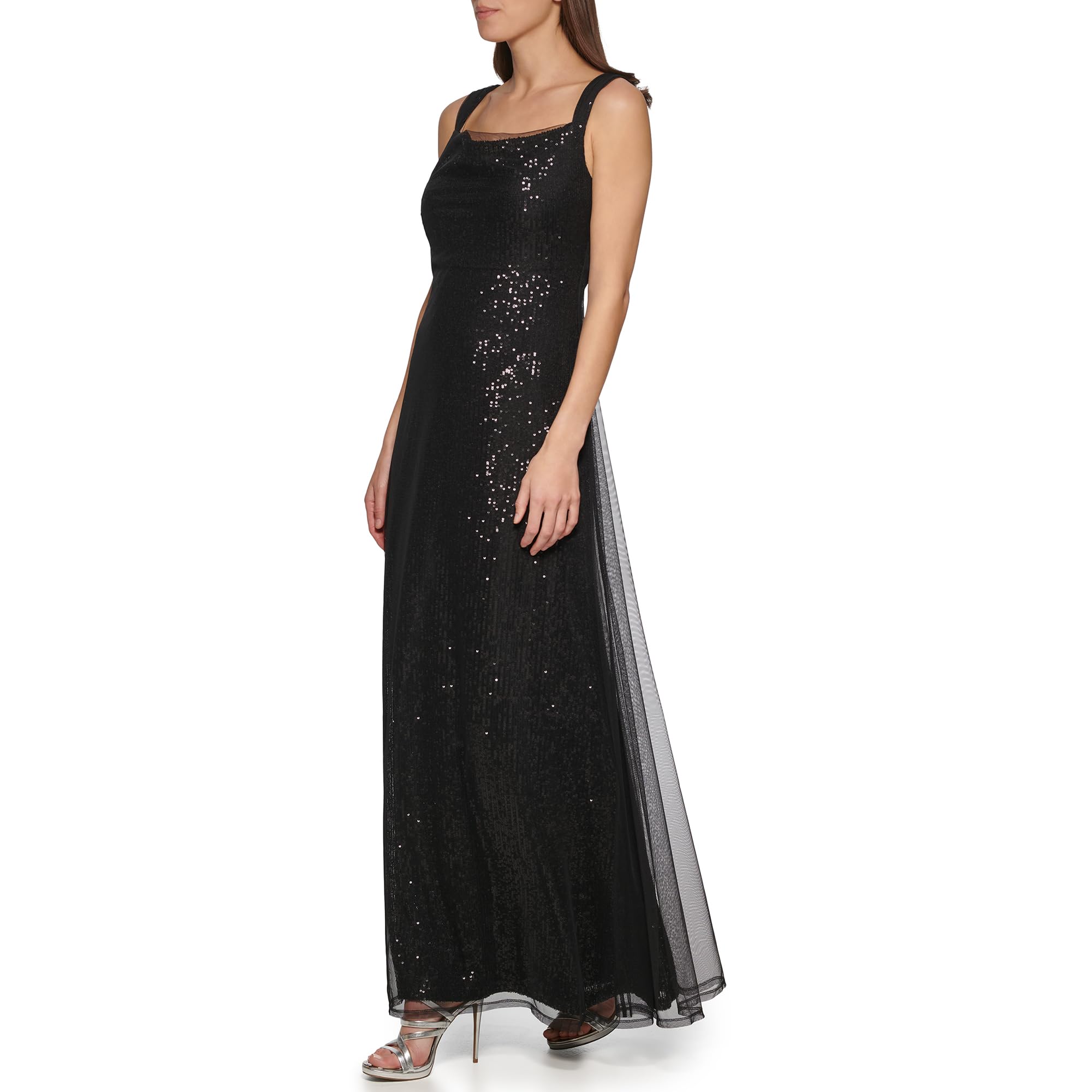 DKNY Women's Maxi Sequin Sleeveless Dress - Elegant Evening Gown for Parties, Prom, and Special Occasions
