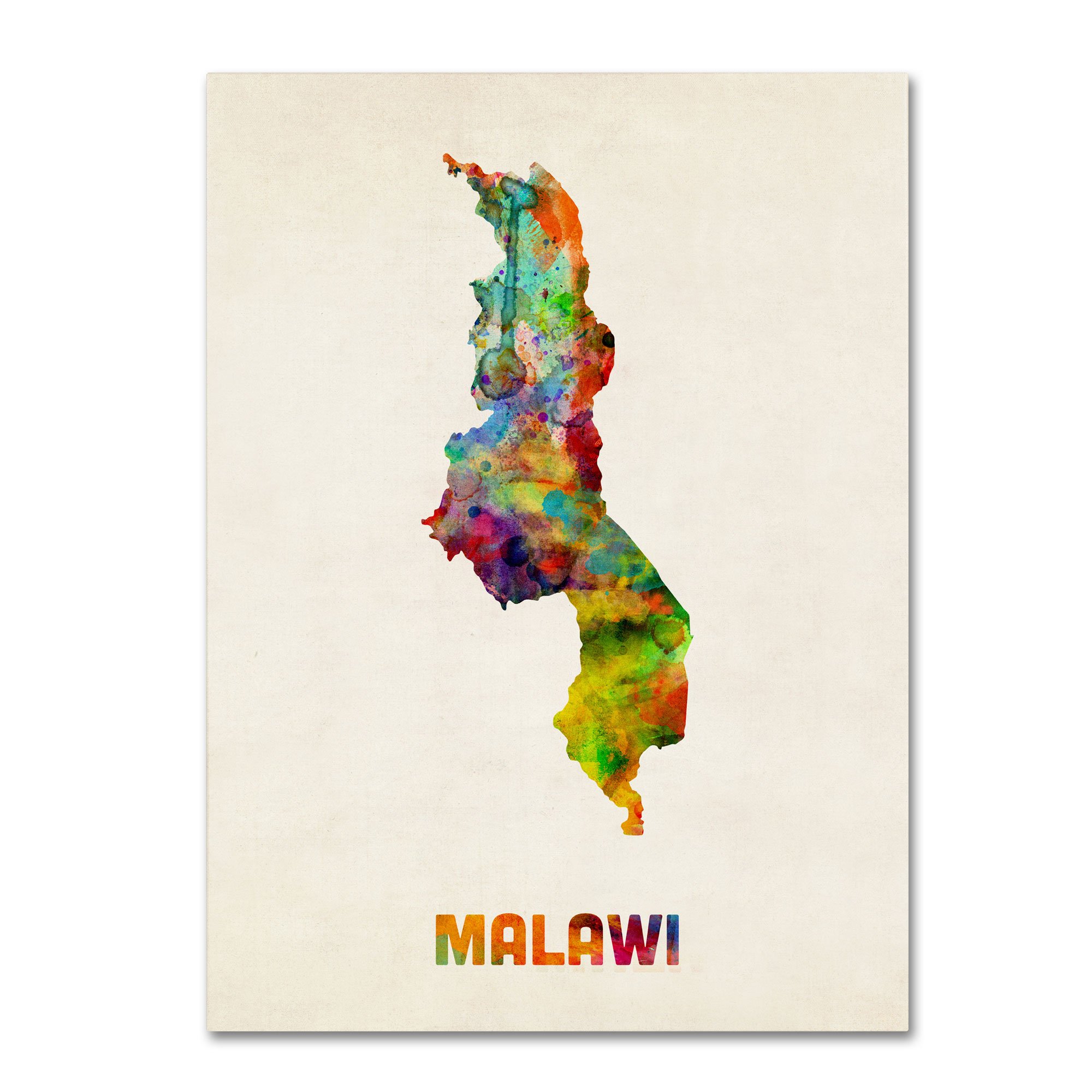 Michael Tompsett Malawi Watercolor Map Canvas Wall Art - 18x24 Inch Hand-Painted African Country Decor, Perfect for Living Room, Bedroom & Office