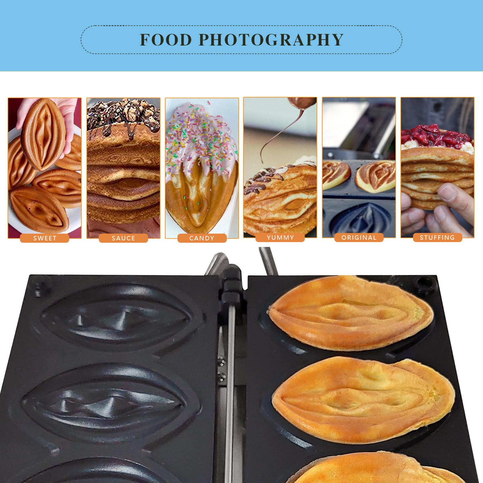 3-Piece Commercial Abalone-Shaped Electric Waffle Maker with Removable Non-Stick Plates - Unique Waffle Iron for Hot Dogs, Sausages & Party Snacks - Perfect for Breakfast, Brunch, Parties & Catering Events