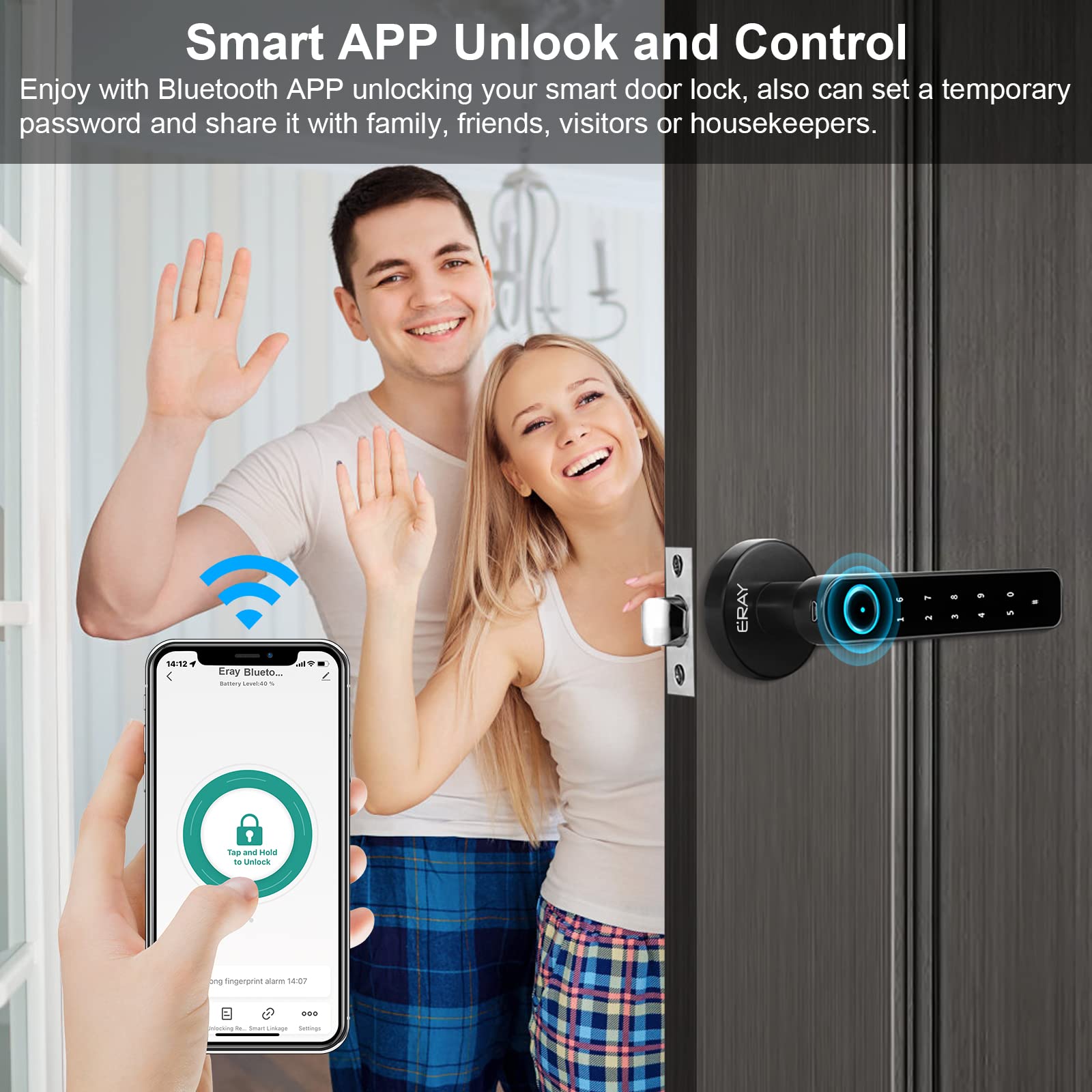 Smart Door Lock - 4-in-1 Keyless Entry with Bluetooth, Fingerprint, Keypad & Keys | Secure Home, Hotel & Apartment Interior Lock Set | Perfect for Vacation Rentals & Smart Home Security