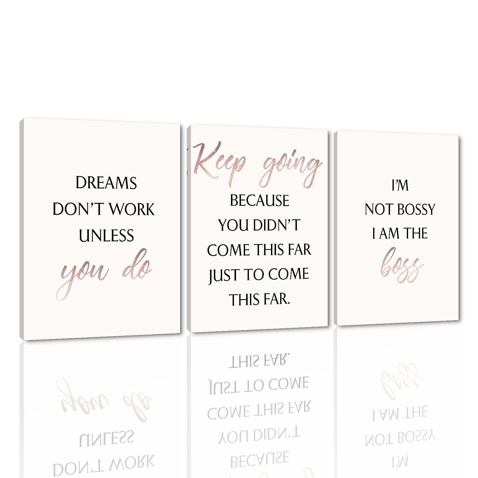 Rose Gold Motivational Office Wall Art Prints - Set of 3 Framed Inspirational Quotes (24