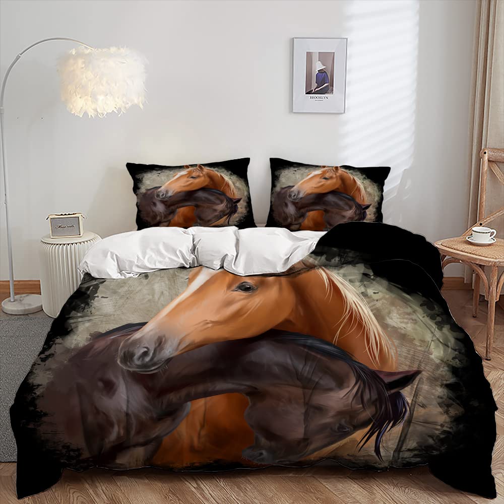 AILONEN King Size Horse Duvet Cover Set - 3 Piece Bedding Set with 1 Quilt Cover & 2 Pillowcases for Kids, Boys & Teens - Animal Theme Horse Print Comforter Cover - Perfect for Kids' Bedrooms, Dorm Rooms & Themed Decor