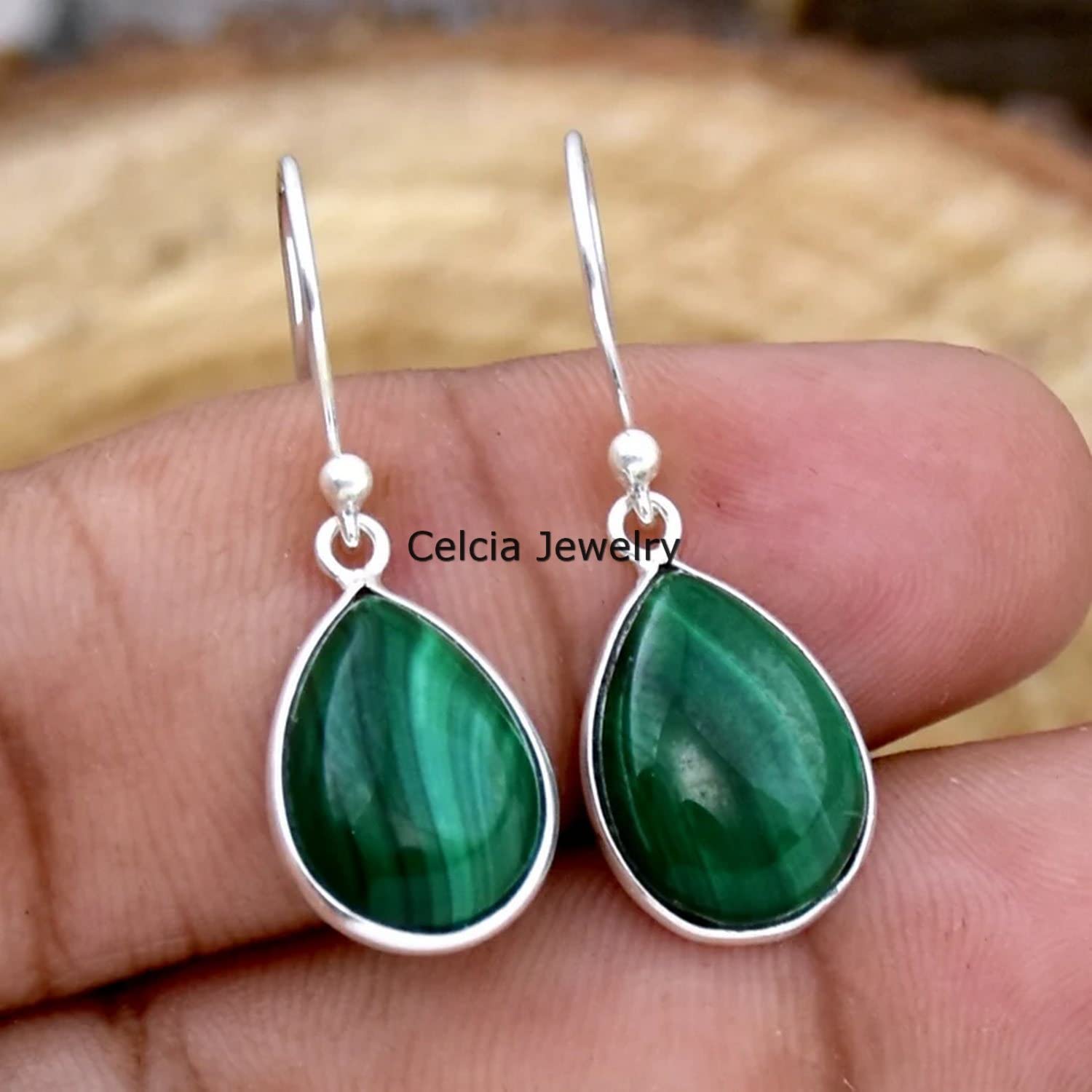 925 Sterling Silver Dangle Teardrop Earrings for Women - Genuine Malachite Gemstone Handmade Jewelry | Elegant Gift for Birthday, Anniversary & Special Occasions