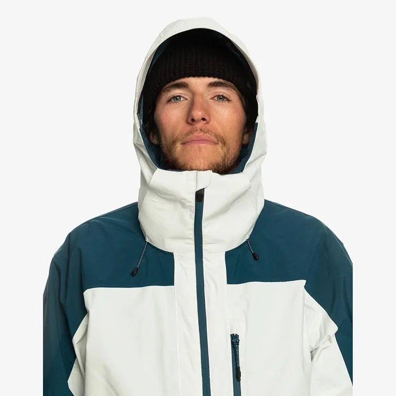 Quiksilver Ultralight Snow Jacket - White & Navy Blue Waterproof Winter Coat for Skiing, Snowboarding & Outdoor Adventures