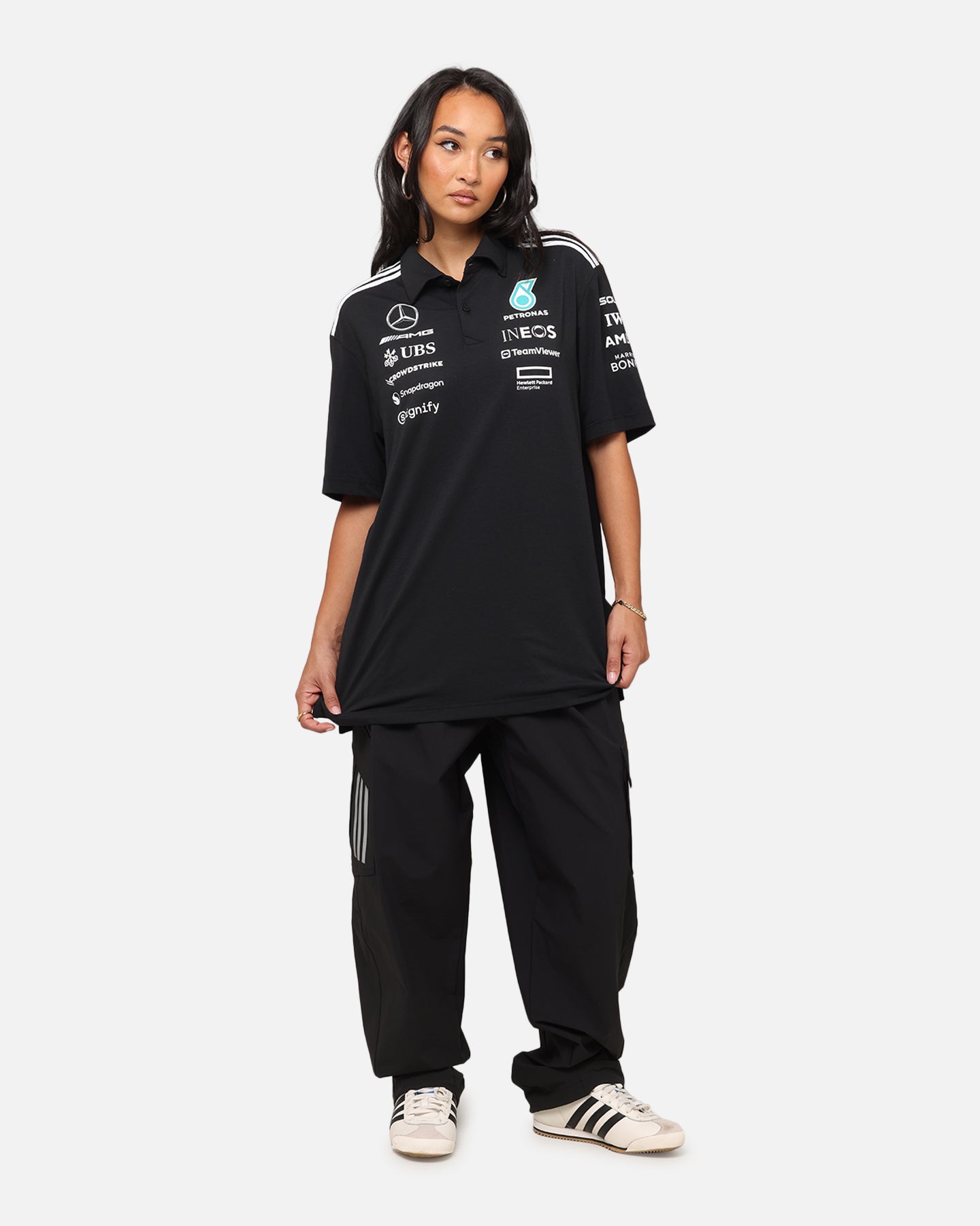 Adidas x Mercedes AMG Petronas Formula One F1 2025 Mechanics Joggers Black/White - Men's Athletic Running Pants for Training, Gym & Casual Wear