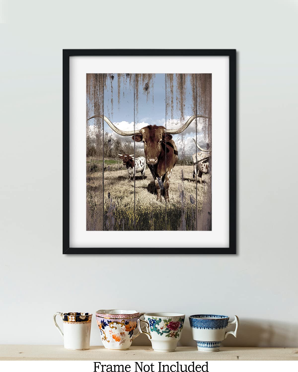 Govivo Longhorn Wall Art Print - Rustic Farmhouse Decor for Living Room, Western Cowboy & Ranch Style Home Decor - 11x14 Unframed Canvas Poster - Perfect for Cabin, Lodge, or Southwestern Themed Spaces