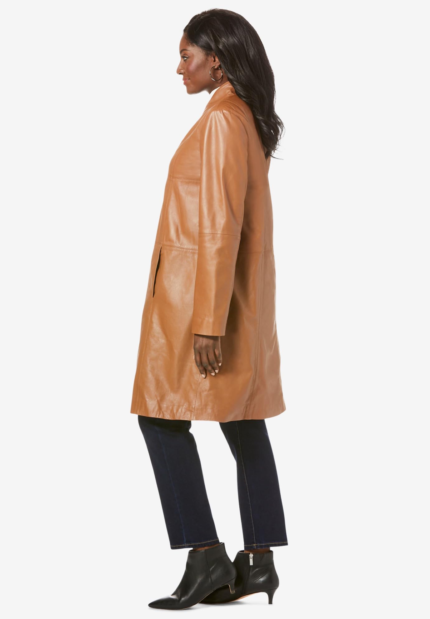 Jessica London Women's Plus Size Leather Swing Coat - Stylish Winter Outerwear for Cold Weather, Office & Casual Wear