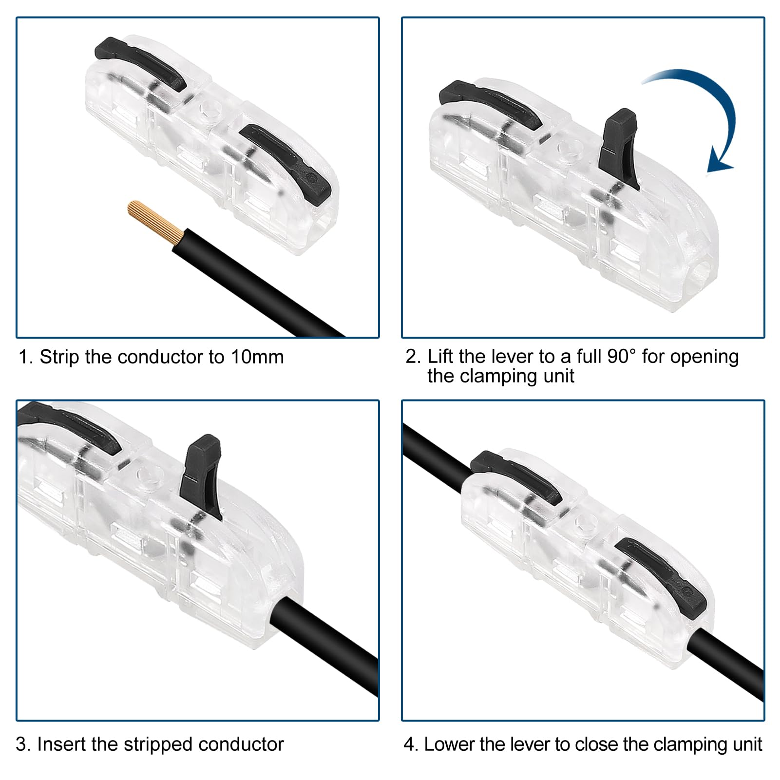 20pcs Black Lever Wire Connectors - 1 to 1 Inline Electrical Connectors for 28-12 AWG, Compact Splicing Connectors Assortment | DIY Home Wiring, Electrical Repairs & Automotive Applications