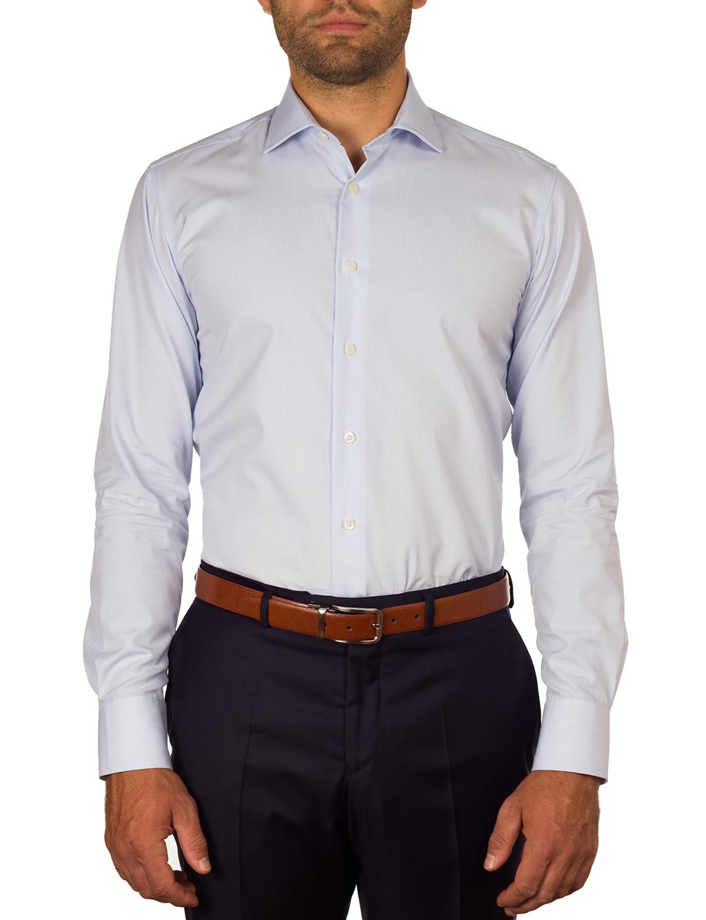 Premium Blue Textured Stripe Slim Fit Business Dress Shirt for Men - Perfect for Office, Interviews & Formal Occasions