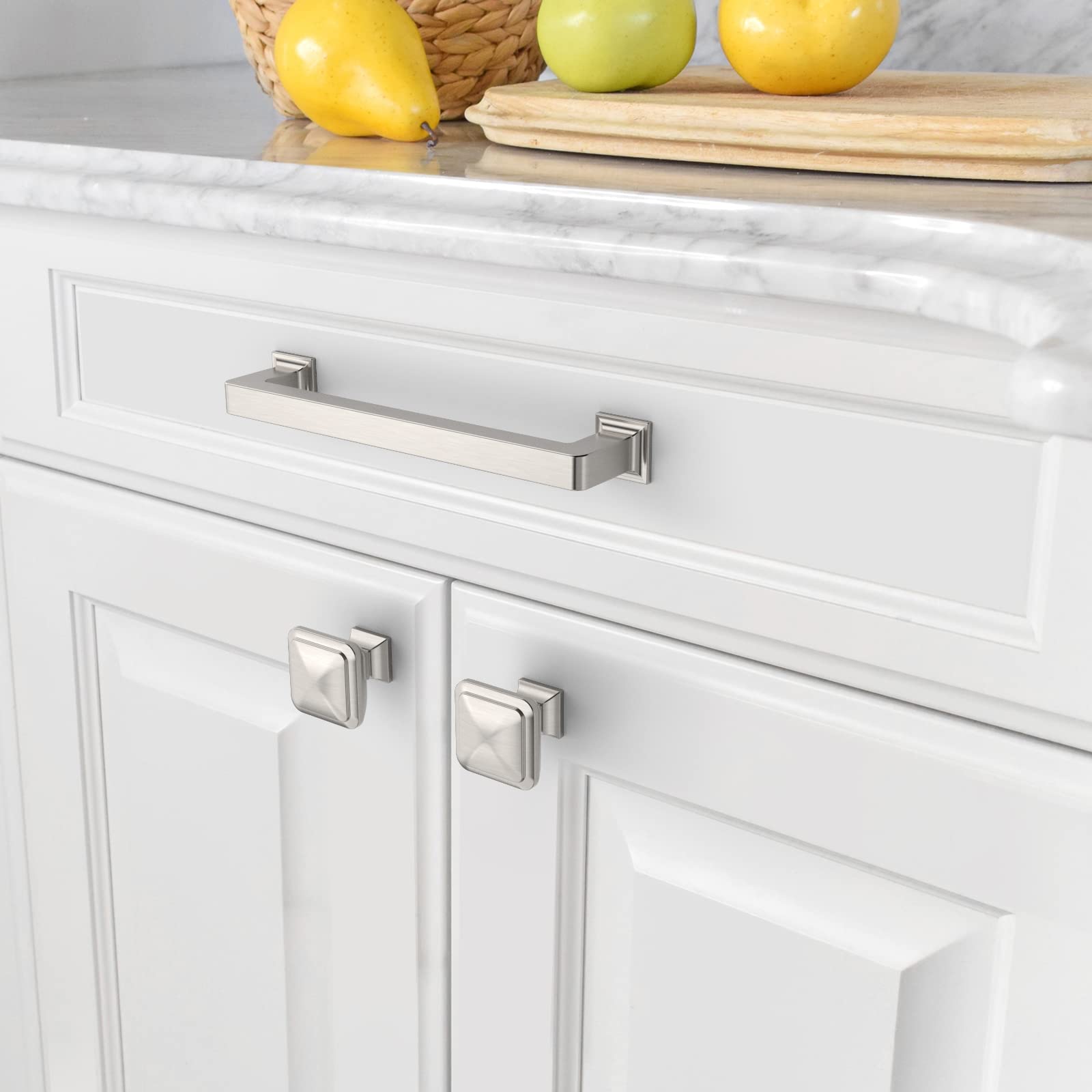 Amerdeco 6 Pack Brushed Satin Nickel Cabinet Pulls 5 Inch (128mm) Hole Centers - Modern Kitchen Cabinet Handles & Drawer Pulls for Cabinets, Cupboards, Dressers - Durable Cabinet Hardware for Home & Office Use