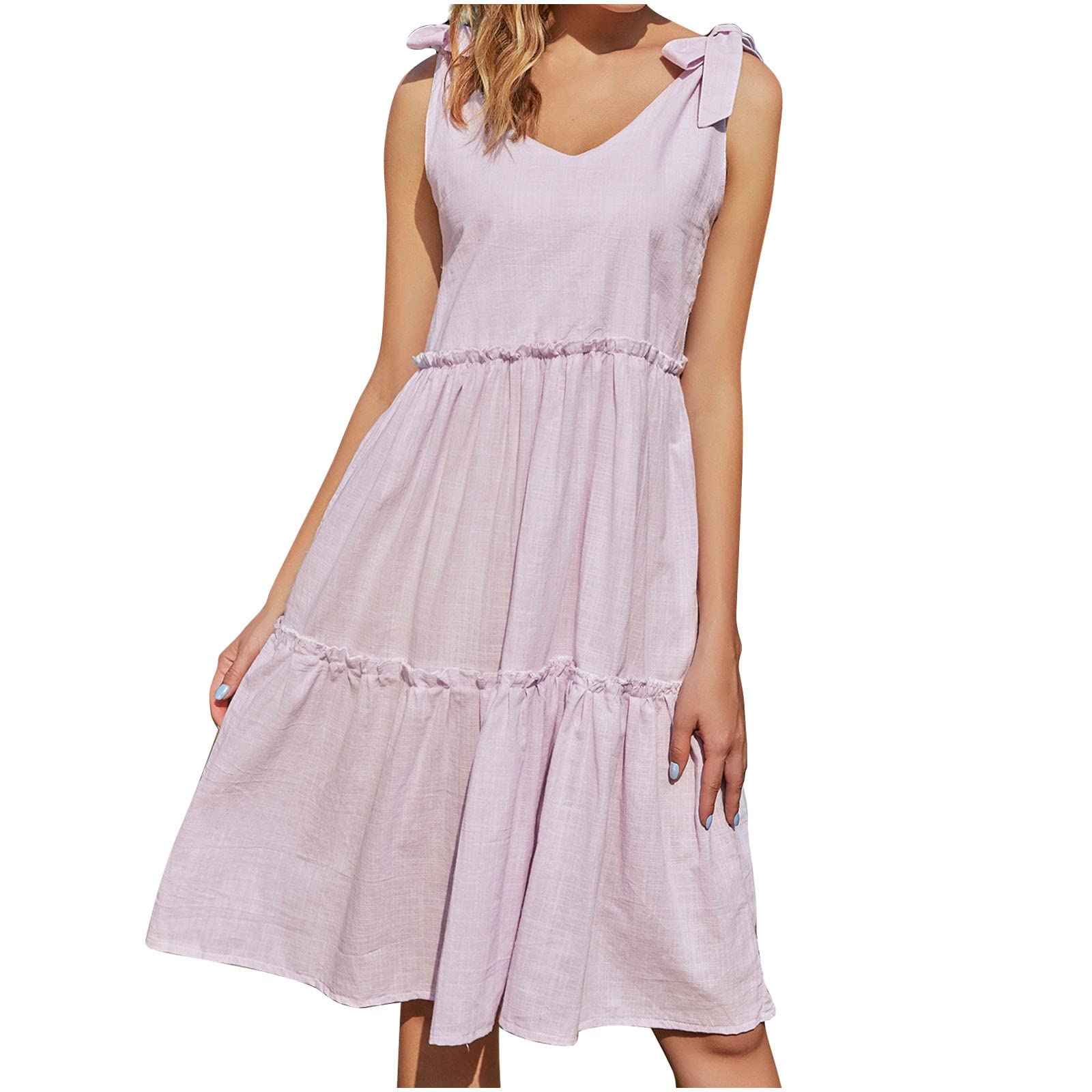 Women's Summer Dresses 2023 - Casual Bandage Doll Skirt Cotton Linen Midi Dress | Perfect for Beach, Vacation & Everyday Wear