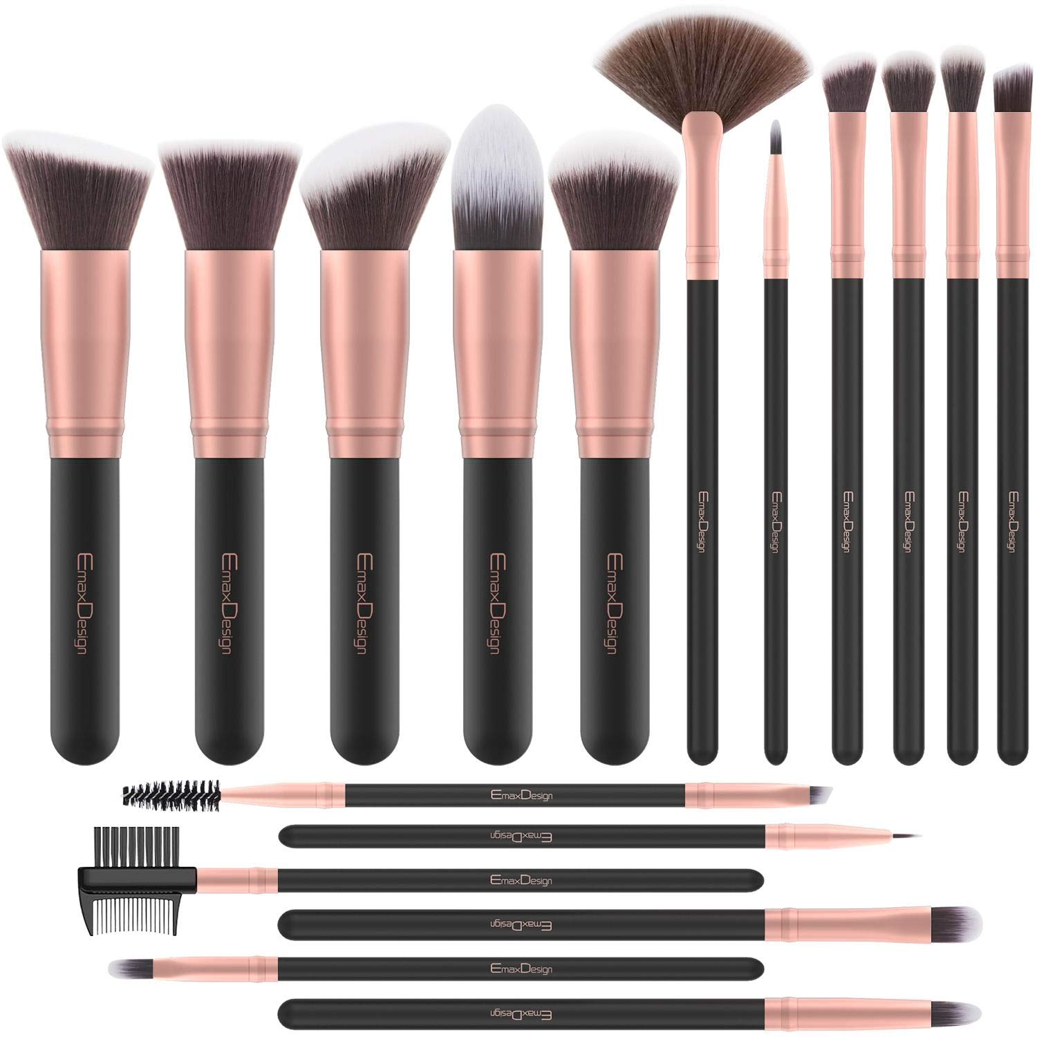 EmaxDesign 17-Piece Synthetic Bristle Makeup Brush Set - Rose Gold Handle for Professional & Everyday Makeup Application - Perfect for Foundation, Blending, Contouring & Eyeshadow