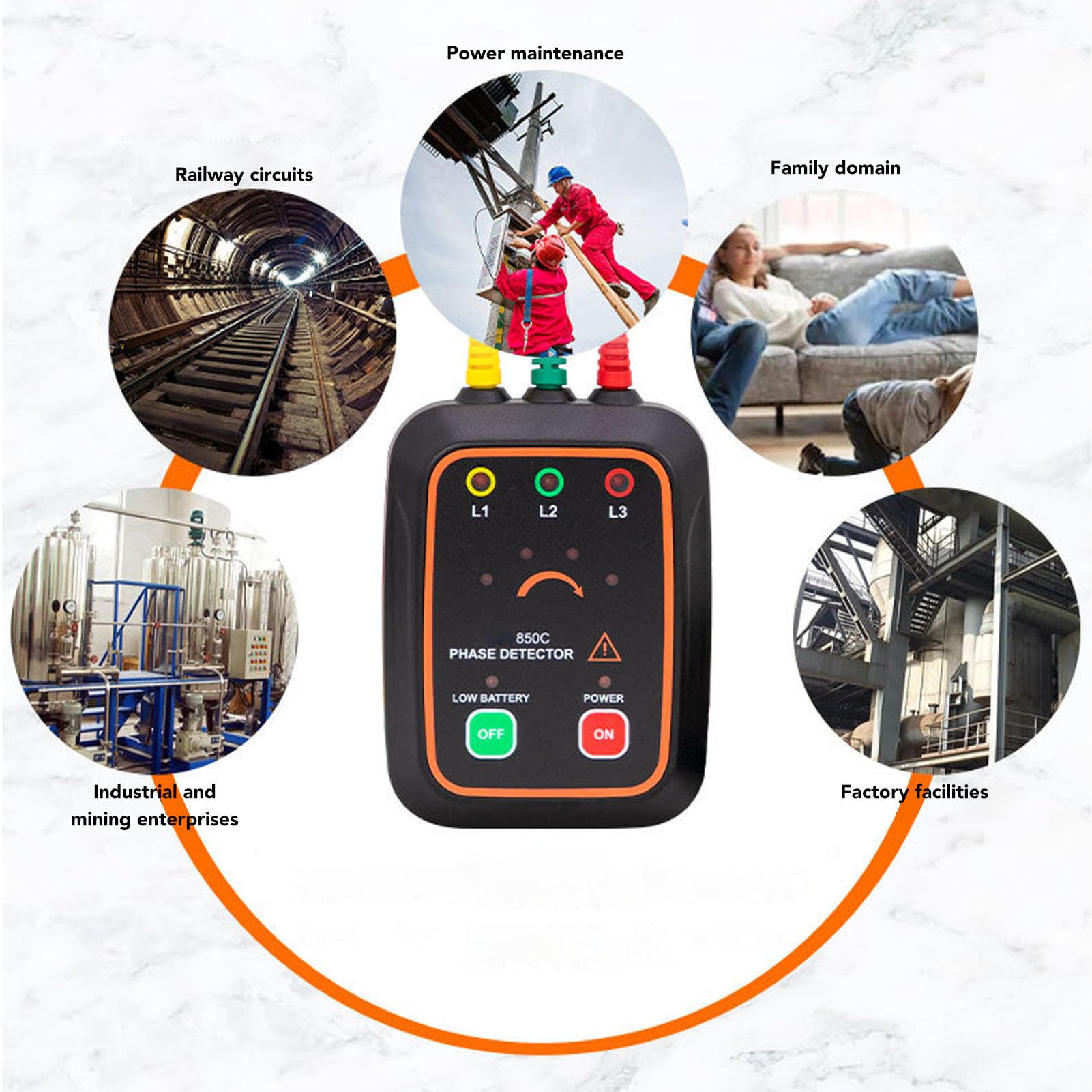 VC850C 3 Phase AC Phase Sequence Meter - Panel Design for Power Maintenance, Railway Circuits & Home Use | Reliable Voltage Detection for Industrial & Residential Electrical Systems