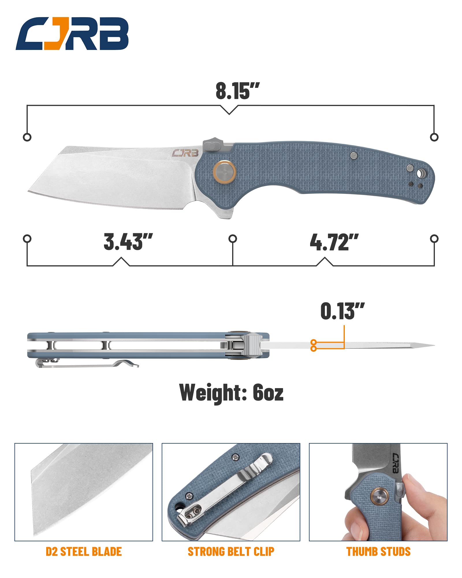 CJRB Crag Folding Knife - Blue & Green EDC Pocket Knife | High-Quality Stainless Steel Blade for Everyday Carry, Outdoor Adventures & Camping