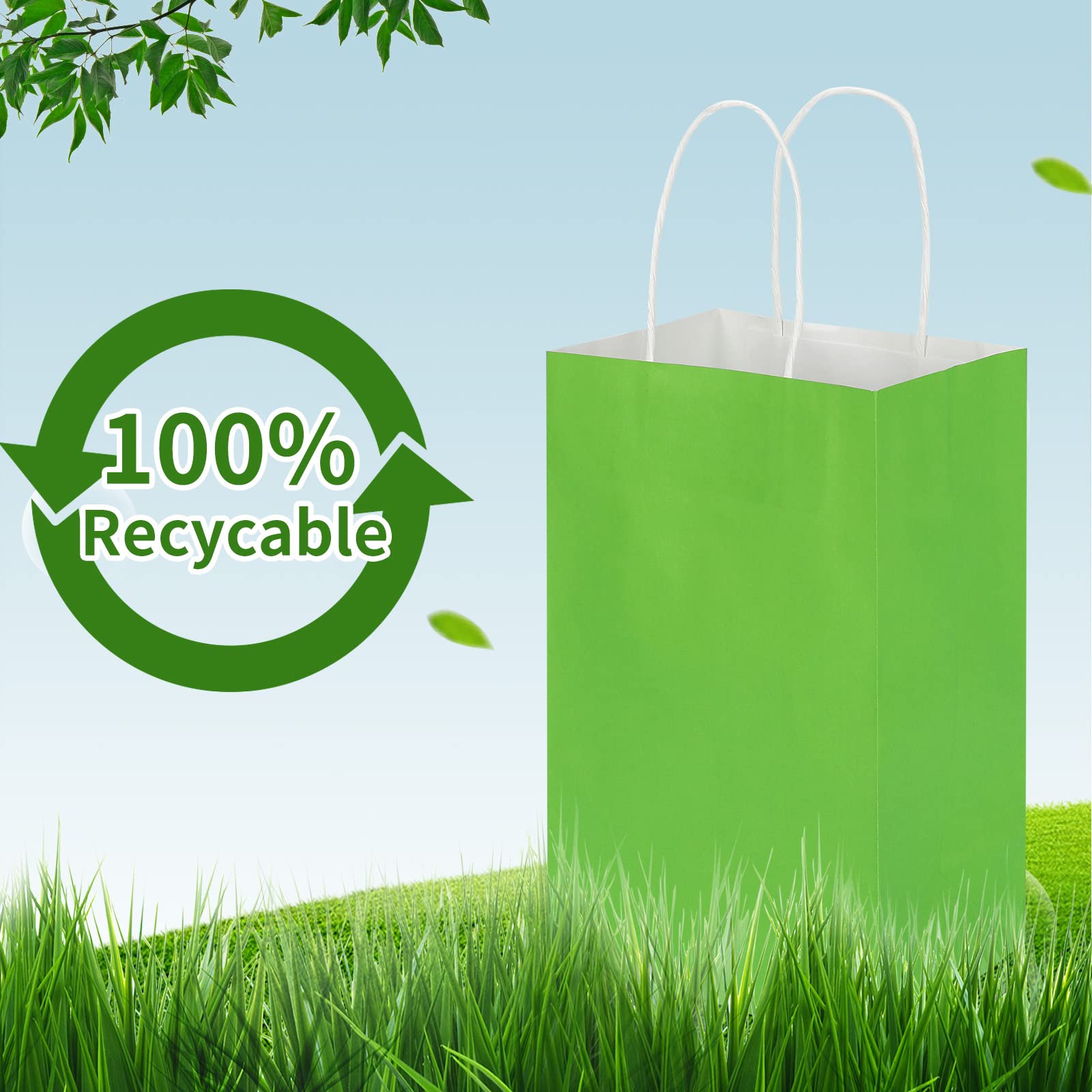 50 Pack 5.25x3.25x8.25 Inch Kraft Paper Bags with Handles - Bulk Gift Bags for Parties, Retail & Favors