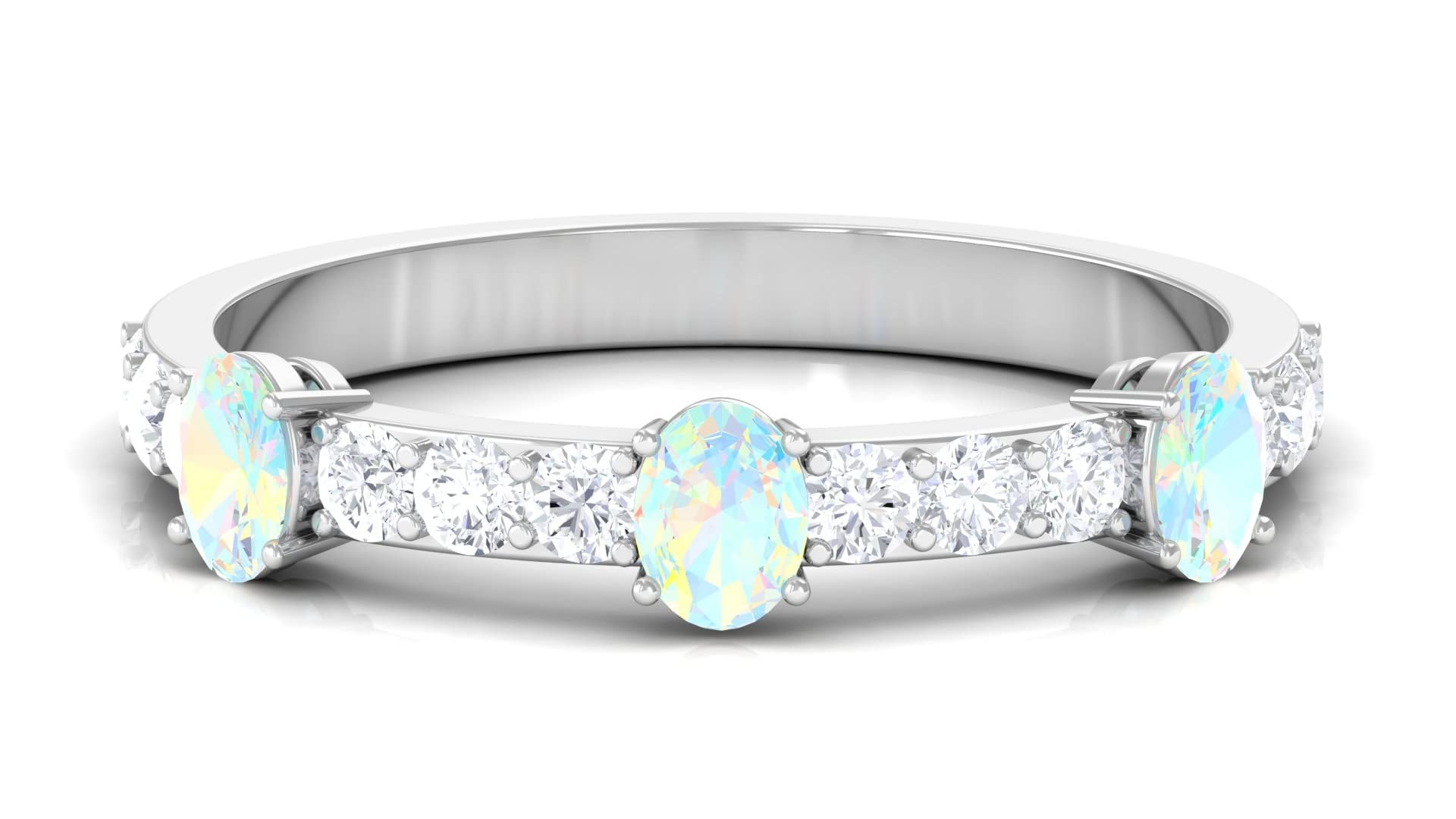 Ethiopian Opal & Moissanite Half Eternity Ring for Women - 14K Solid Gold Oval Opal Semi Eternity Band - Perfect for Engagement, Anniversary & Special Occasion Gifts