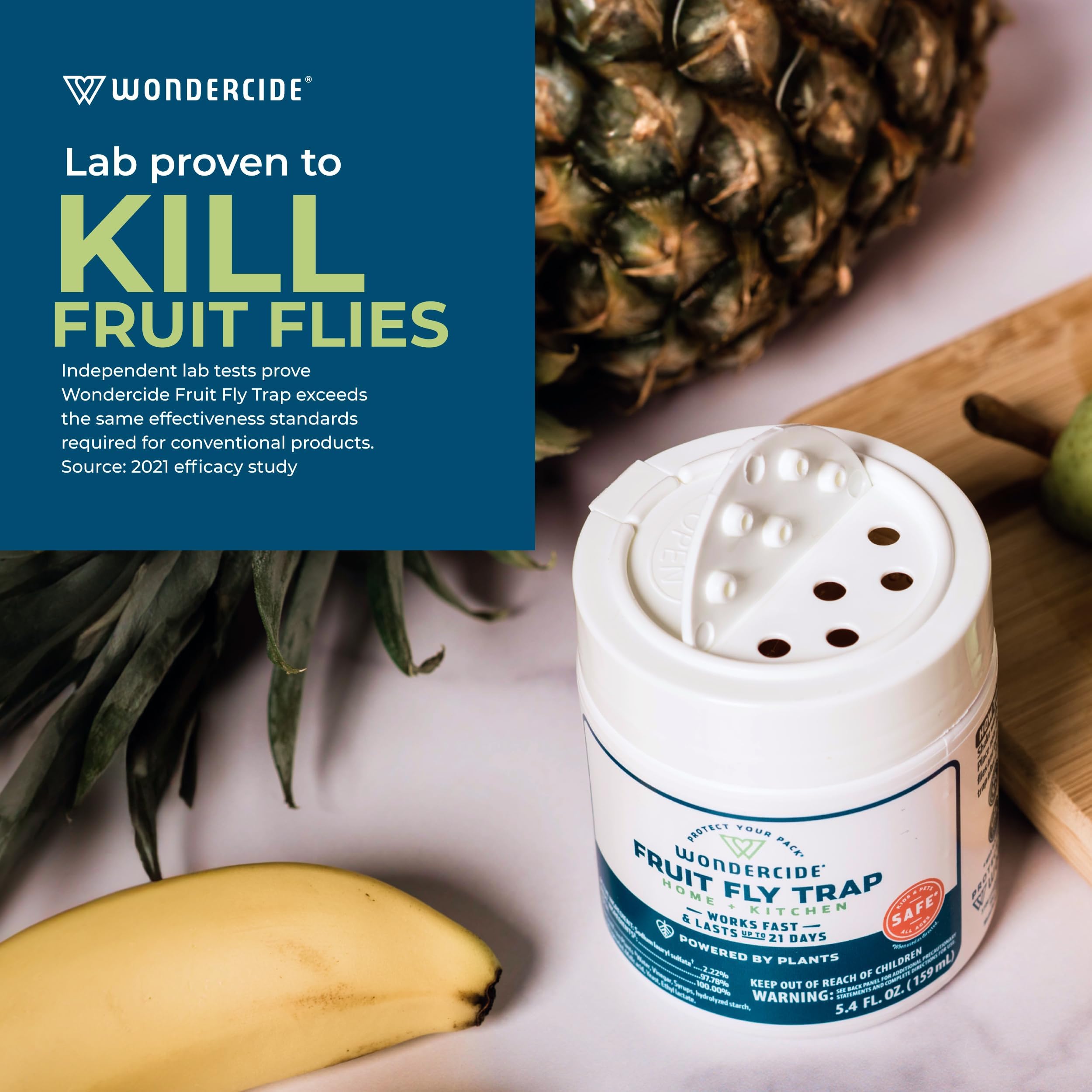 Wondercide Indoor Fruit Fly Traps - Natural Fruit Fly Killer for Home & Kitchen - Safe for Pets & Kids - Plant-Based, Made in USA - 5.4oz (2-Pack) - Perfect for Countertops, Pantries & Restaurants