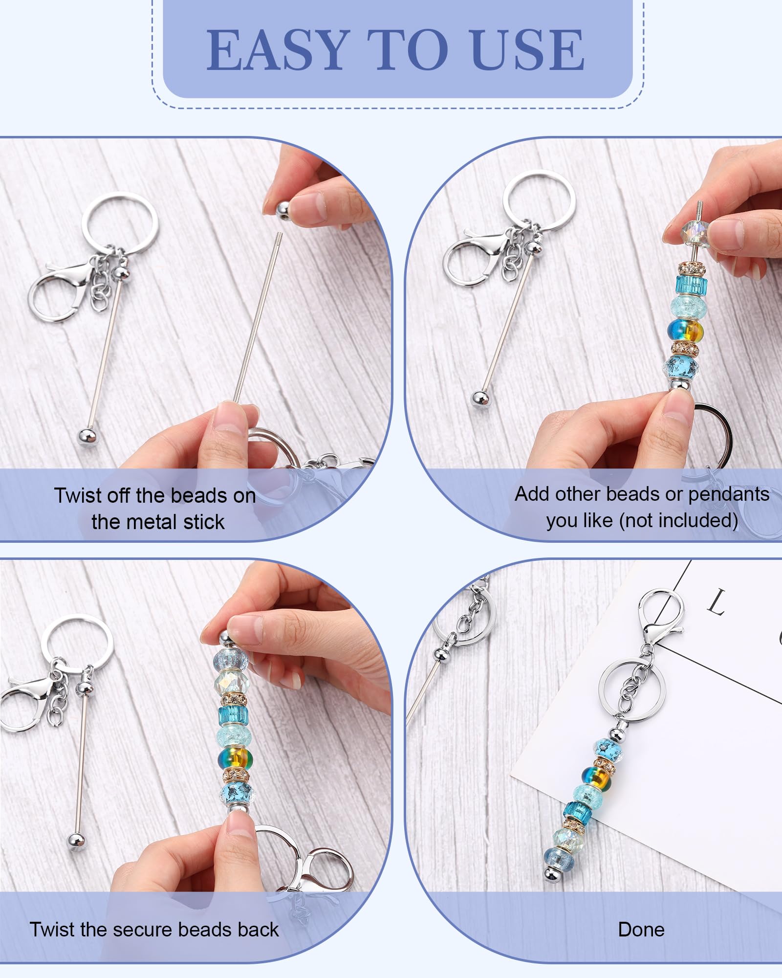 DIY Beadable Keychain Bars - 96 Pcs with Resealable Pouches for Jewelry Making & Gifts
