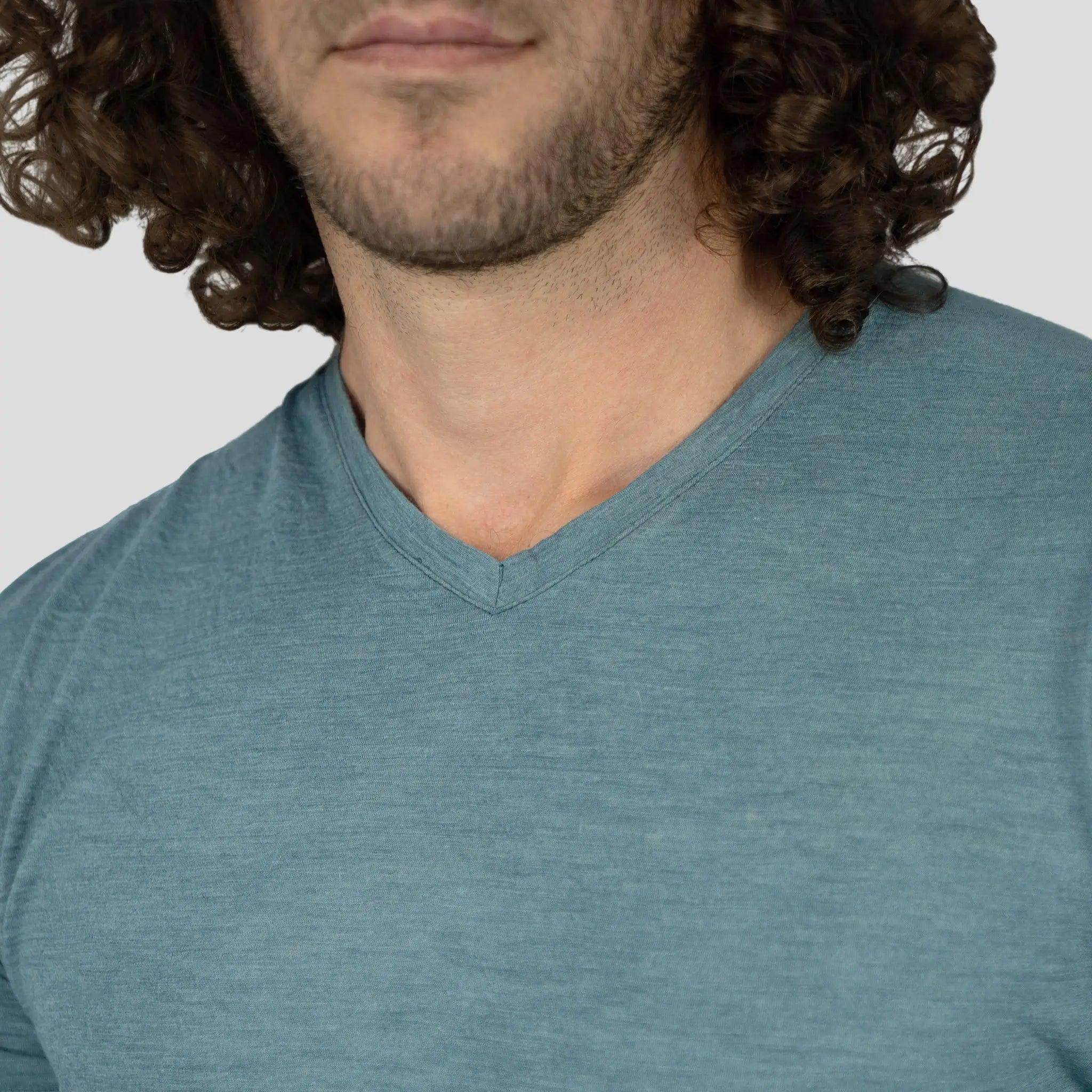 Ultralight Men's Alpaca Wool V-Neck T-Shirt - 160 GSM Soft Breathable Tee for Outdoor Hiking & Casual Wear
