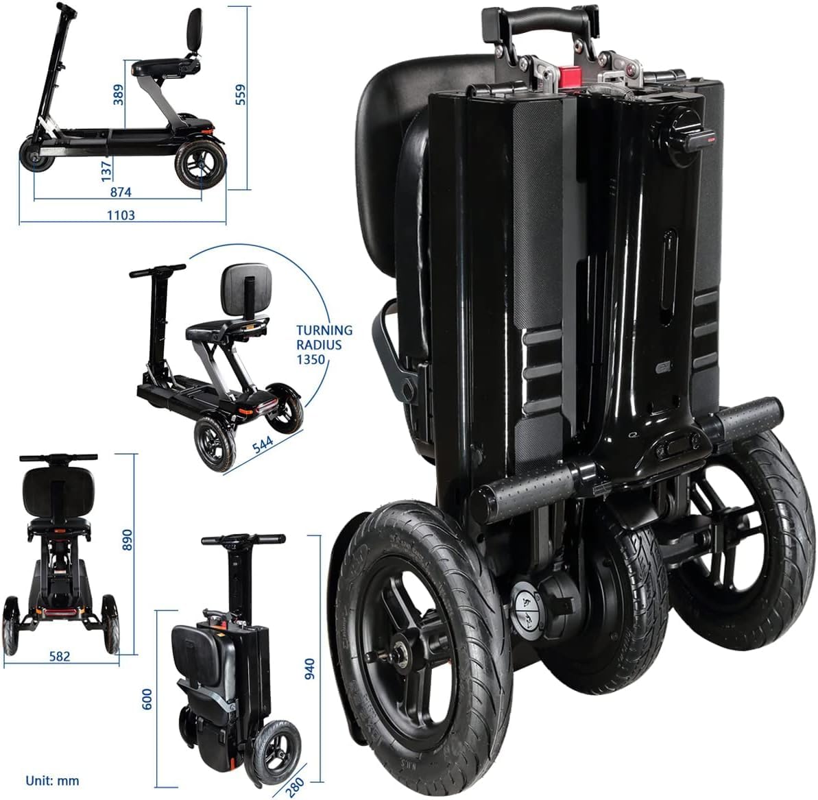 Amebee Foldable Mobility Scooter - Lightweight & Compact Travel Aid for Adults & Seniors - Portable Handicap Scooter with Strong Frame - Perfect for Shopping, Travel & Outdoor Activities