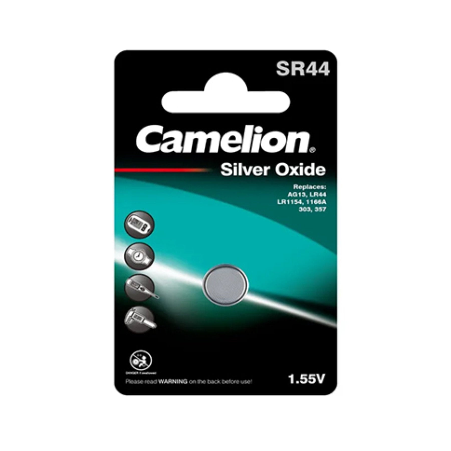 Camelion SR44 1.55V Silver Oxide Battery - 1 Pack - Long Lasting Power for Watches, Calculators & Medical Devices