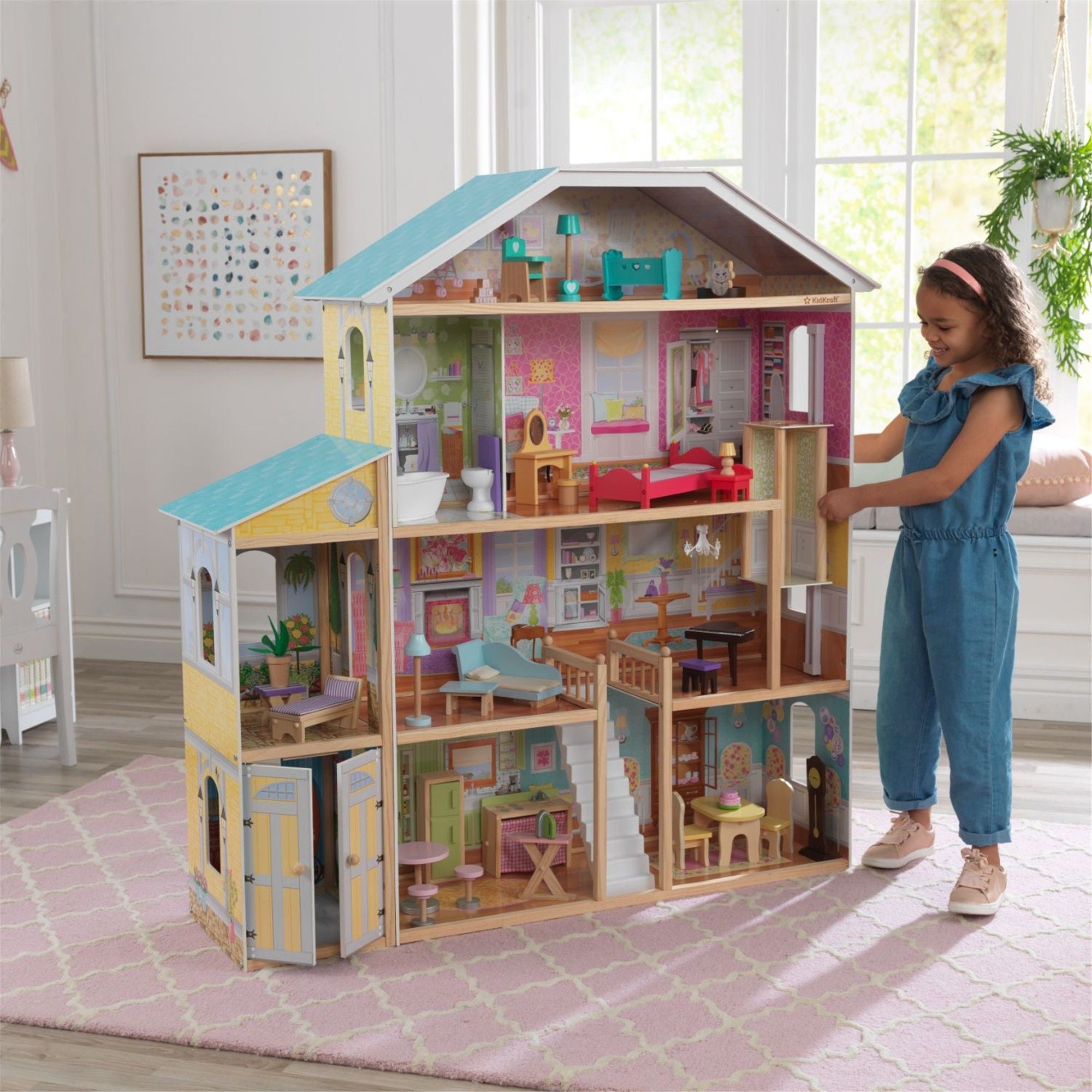 KidKraft Majestic Mansion Wooden Dollhouse for Kids - Large Doll House with Furniture & Accessories - Perfect for Pretend Play, Gift for Girls & Boys Ages 3+ - Great for Bedroom, Playroom & Birthday Parties
