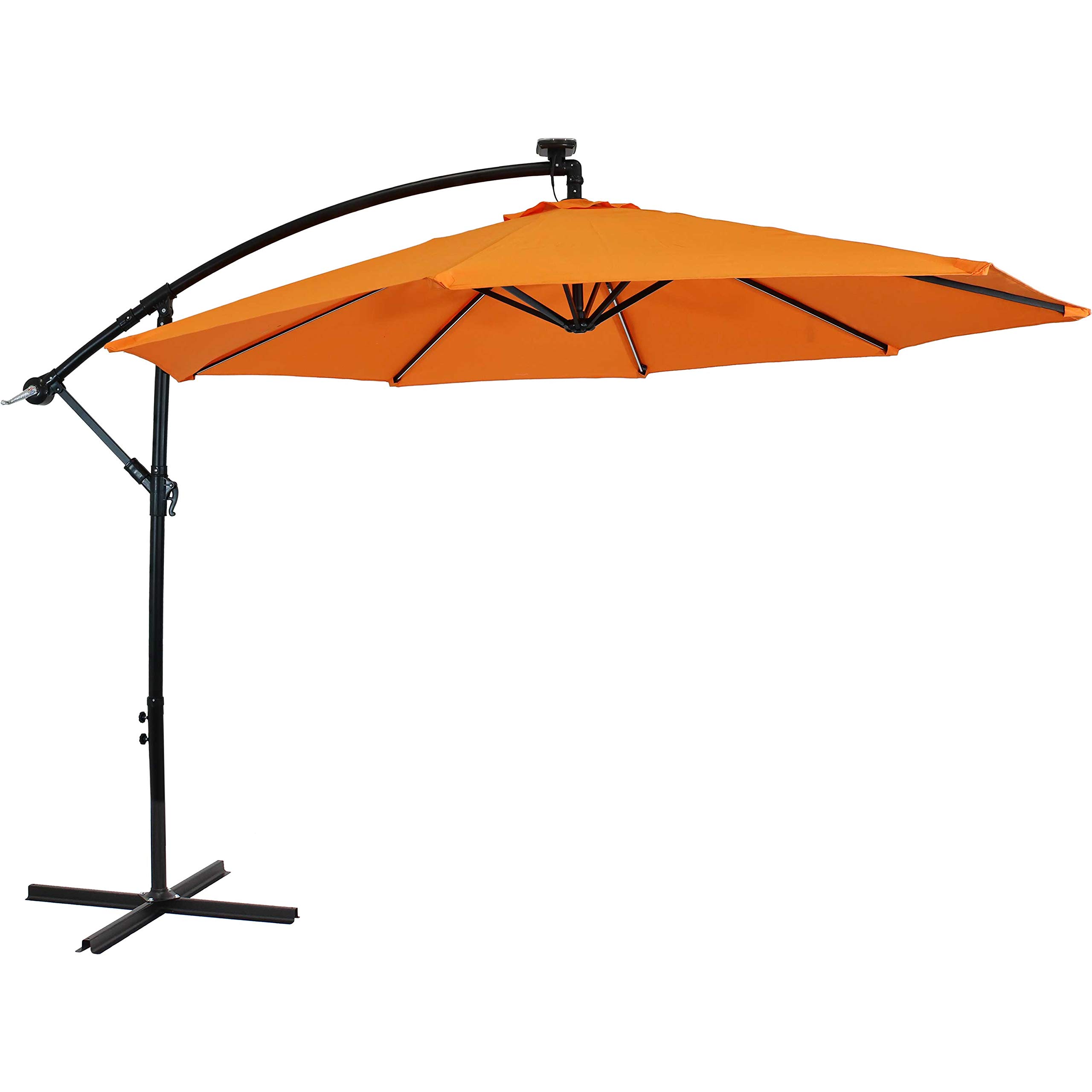 Sunnydaze 10-Foot Outdoor Cantilever Offset Patio Umbrella with Solar LED Lights - Waterproof Polyester Shade, Steel Pole, Air Vent & Crank Handle - Perfect for Poolside, Backyard, Deck & Outdoor Dining Areas - Tangerine Orange