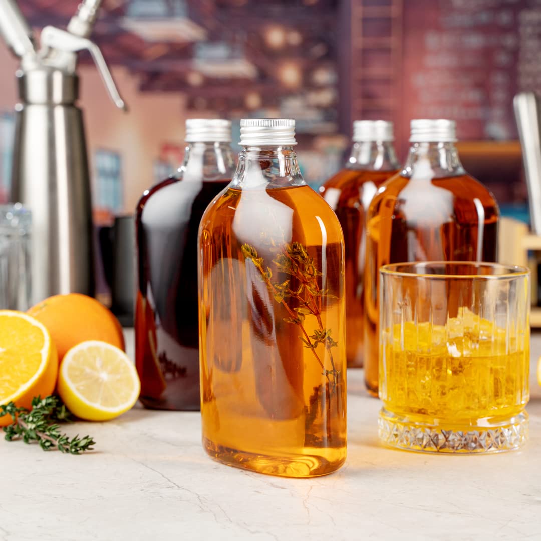 Restaurantware Bottle Tek 16.9oz Empty Plastic Liquor Bottles (100-Pack) - Clear Disposable Flask with Aluminum Lids for Juice, Ginger, Sauces & Party Favors | Perfect for Bars, Catering, Restaurants & Home Mixology