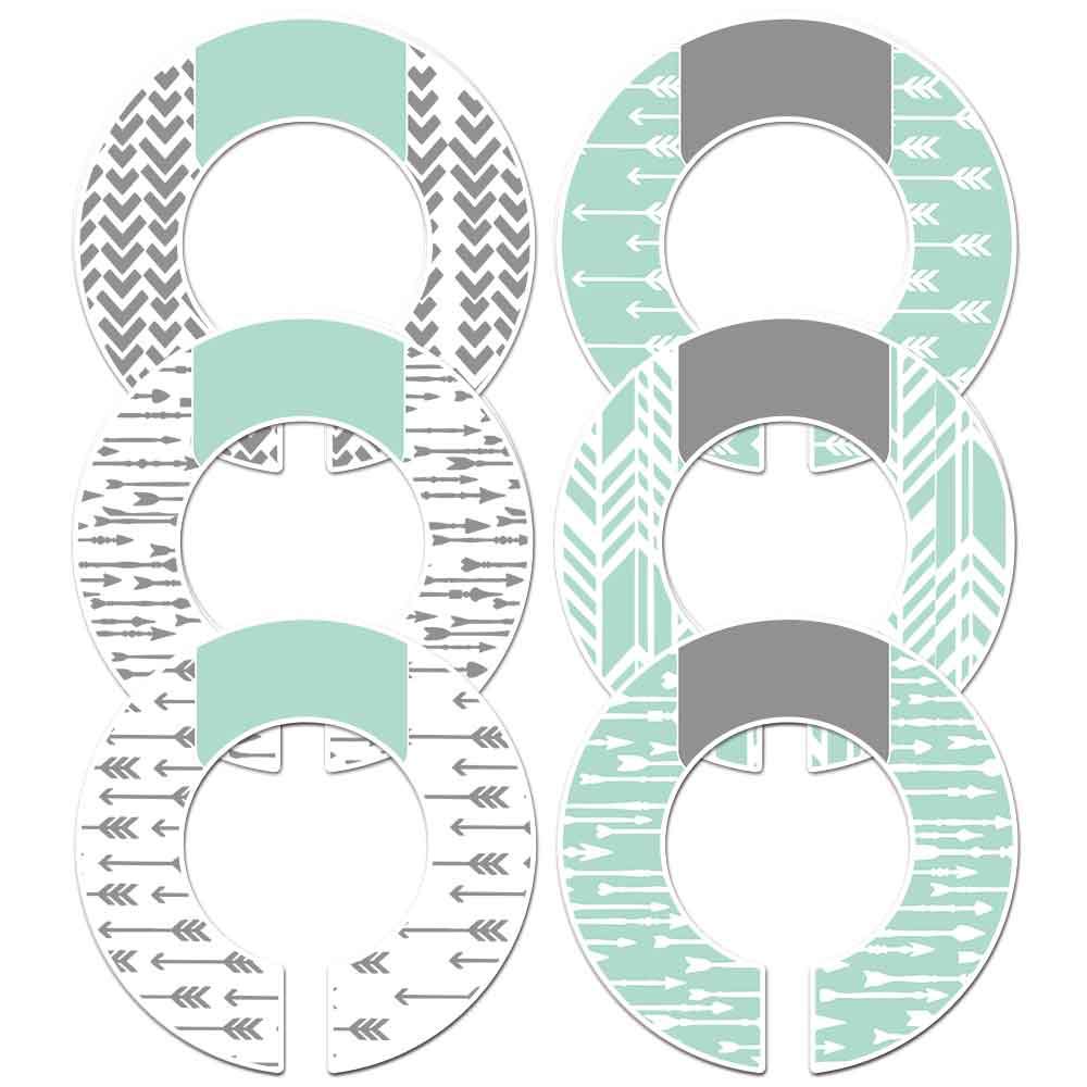 6-Pack Nursery Closet Rod Dividers for Baby & Adult Clothes - Mint Gray Arrow Hangers - Perfect for Organizing Kids' Room, Nursery, or Shared Closet Spaces
