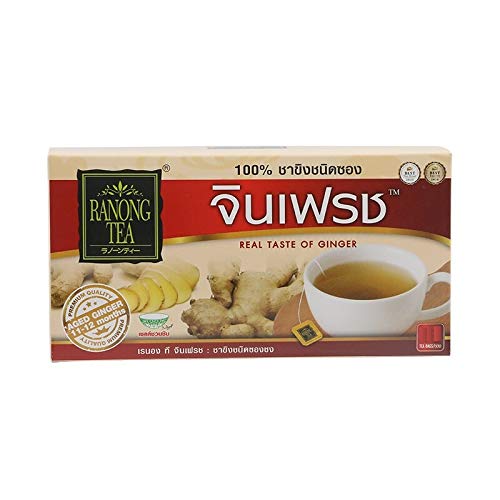 Ranong 100% Pure Ginger Tea Bags - 15 Count | Natural Herbal Tea for Digestion & Immunity | Perfect for Cold Weather & Relaxation