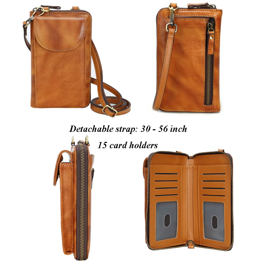 Vegetable Tan Leather Crossbody Bag for Phone & Cards - Outdoor & Travel Use