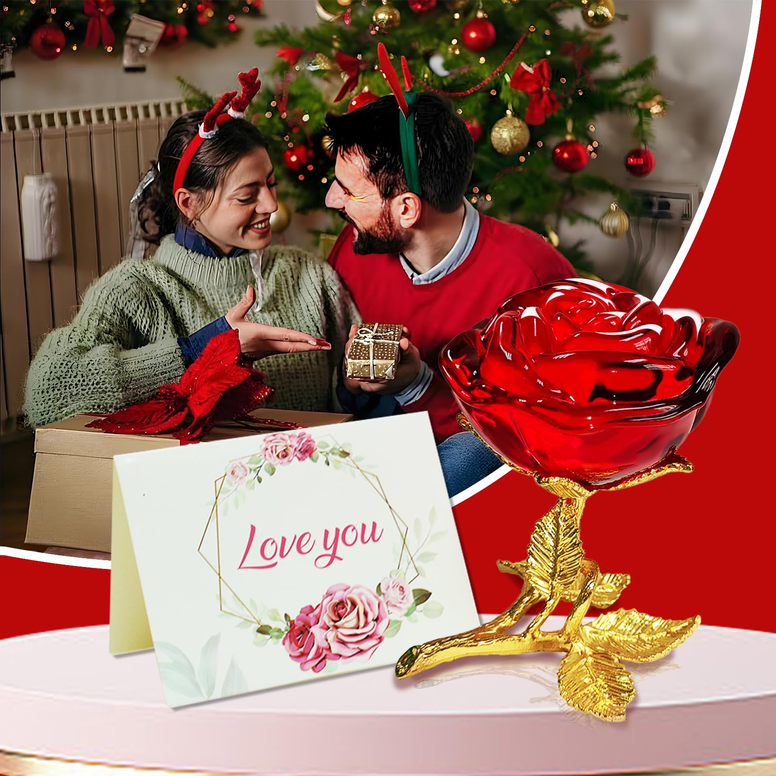 SWEETIME 24K Gold Plated Crystal Rose Gift - K9 Glass Quartz Eternal Flower for Anniversary, Valentine's Day, Birthday - Romantic Present for Wife, Girlfriend, Mother - Perfect for Home Decor, Wedding Centerpiece & Special Occasions