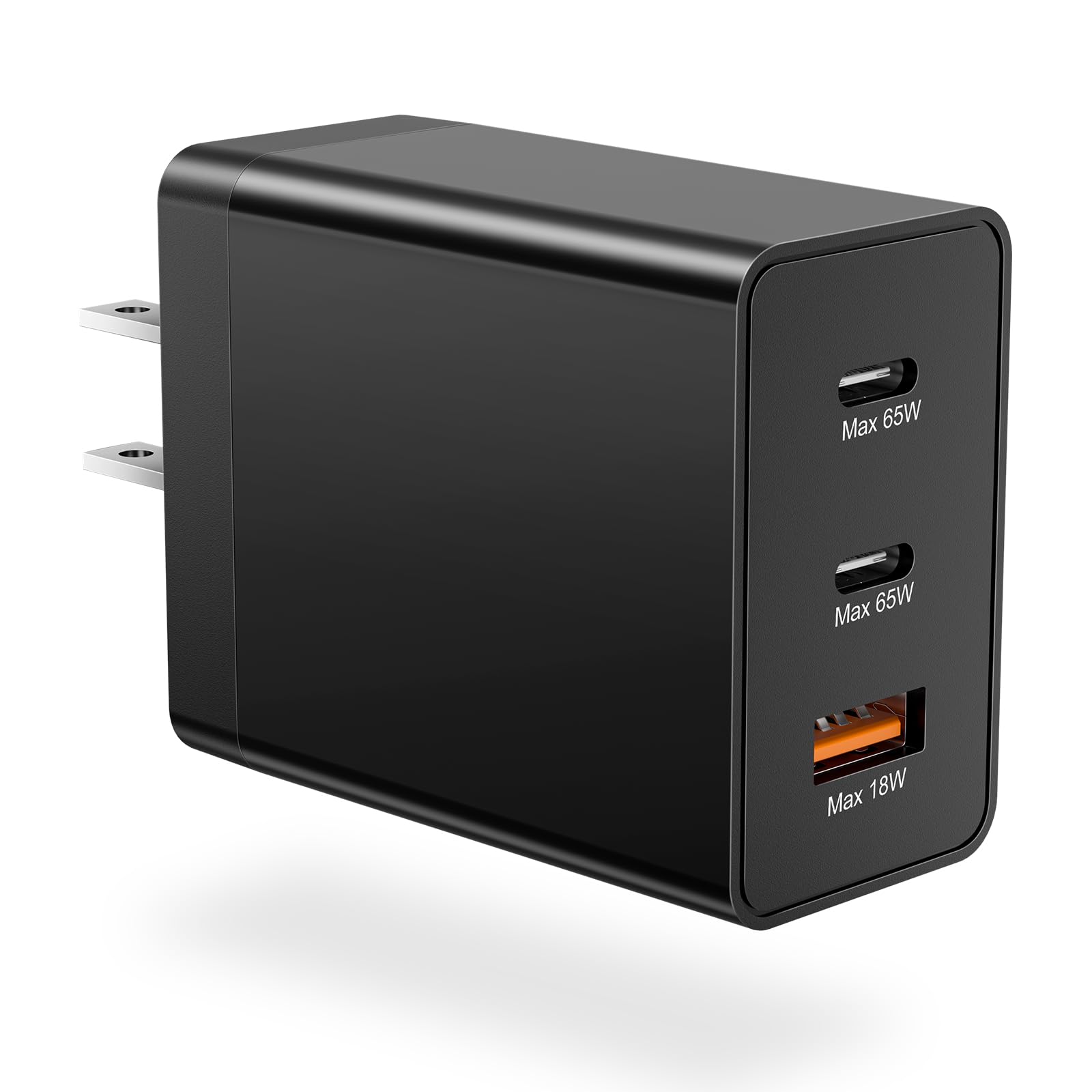 65W GaN Fast Charger with 3 Ports - USB C Wall Charger for iPhone 15/14, iPad, Samsung S23, MacBook Pro/Air - Compact Power Adapter for Home, Office & Travel Charging Multiple Devices Simultaneously