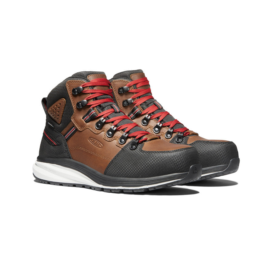 Men's Red Hook Waterproof Work Boots with Carbon Toe - Tobacco/Black - Slip Resistant Safety Shoes for Construction, Hiking & Outdoor Work