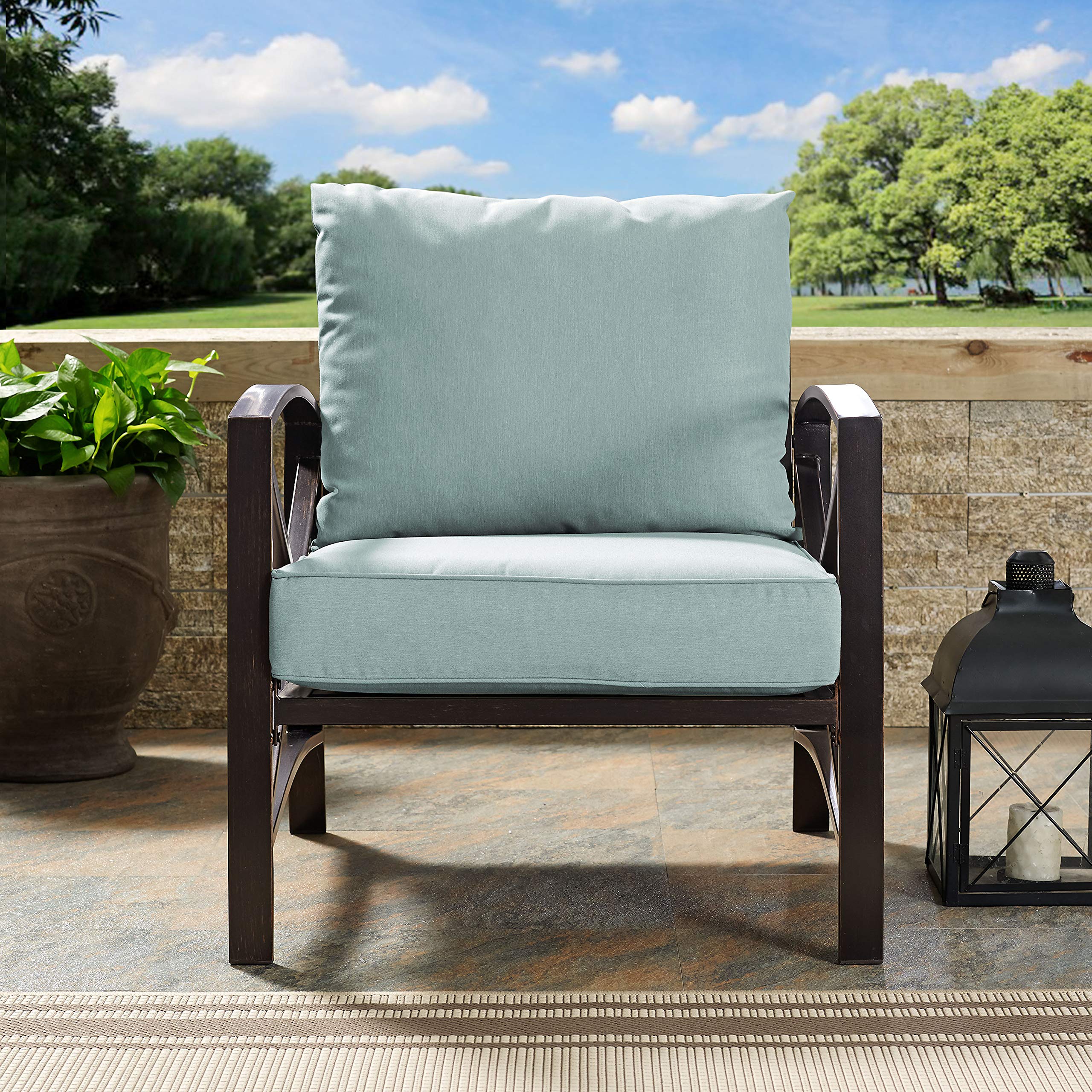 Crosley Furniture Kaplan Outdoor Patio Chair - Oiled Bronze Finish with Mist Cushions - Perfect for Conversation Sets, Porch, Deck, Balcony, Backyard & Garden Relaxation