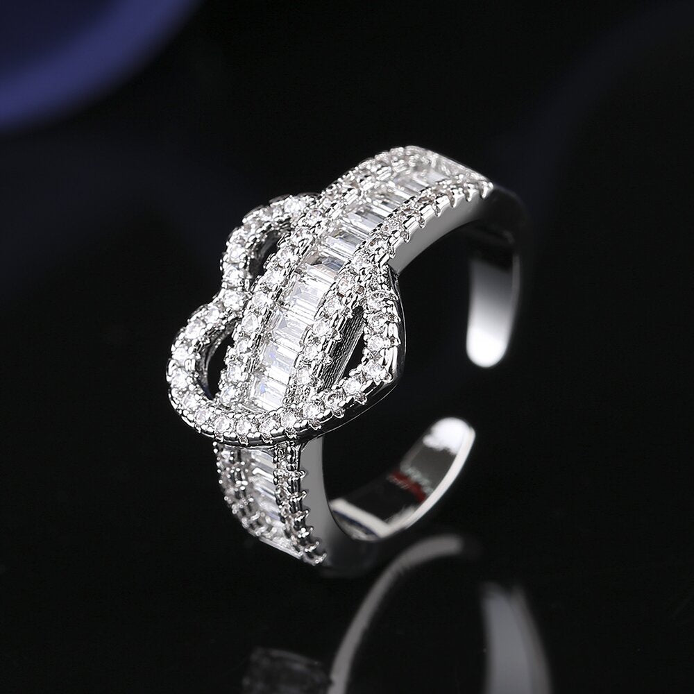 Wide Band Zircon Gold Heart Ring for Women | Elegant 925 Sterling Silver Jewelry Gift for Valentine's Day, Anniversary & Special Occasions | A8546