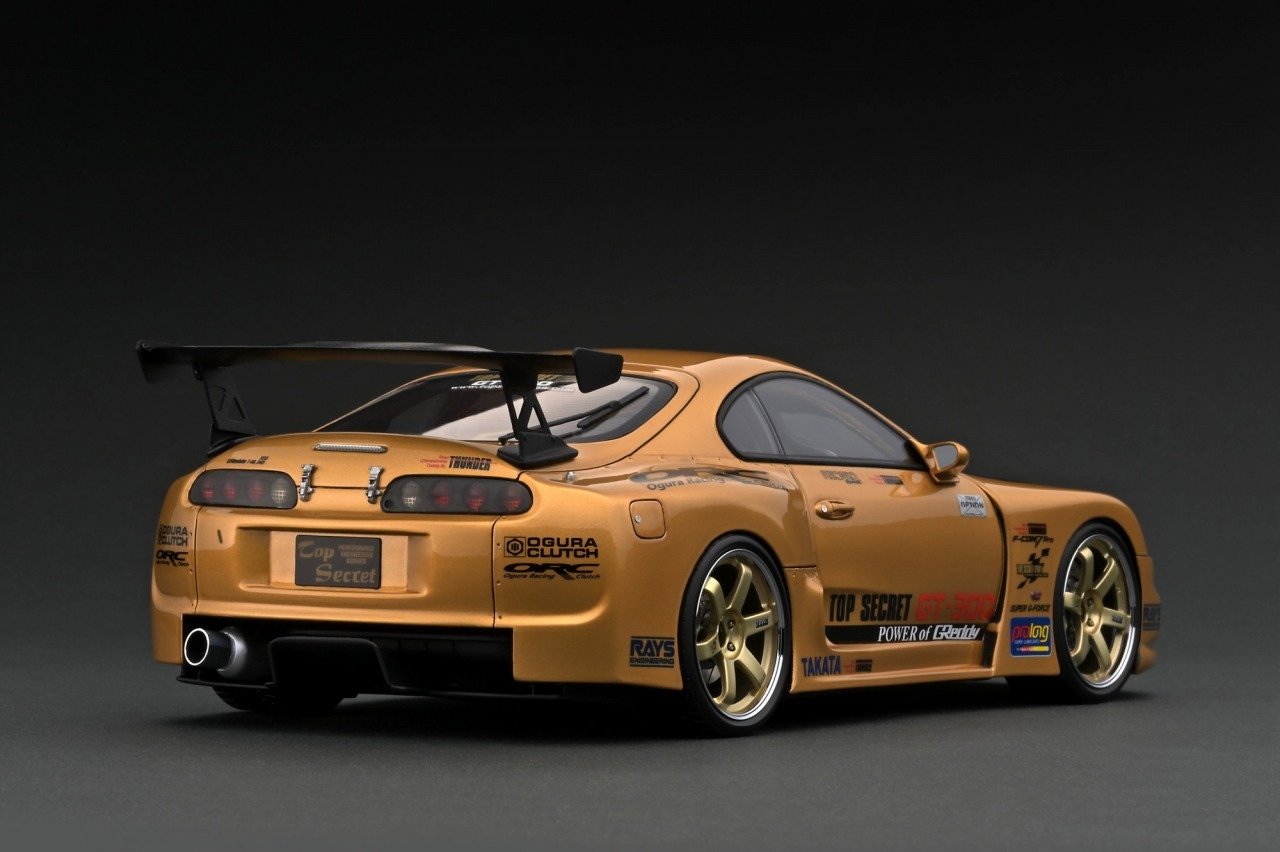 1:18 Scale Toyota Supra JZA80 TOP SECRET GT 300 Diecast Model Car - Gold Collector's Edition for Display & Racing Enthusiasts - Perfect for Home Office Decor, Car Shows & Gift Giving