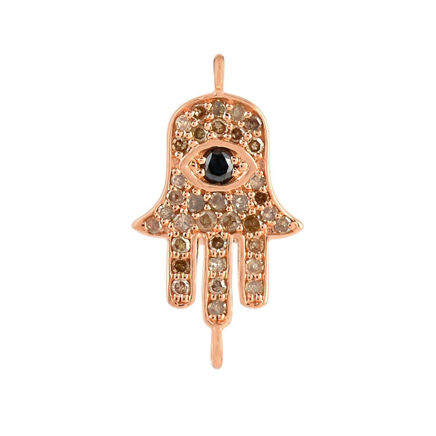 18K Rose Gold Pave Natural Ice Diamond Hamsa Connector Jewelry Finding - Perfect for Handmade Bracelets, Necklaces & DIY Jewelry Making