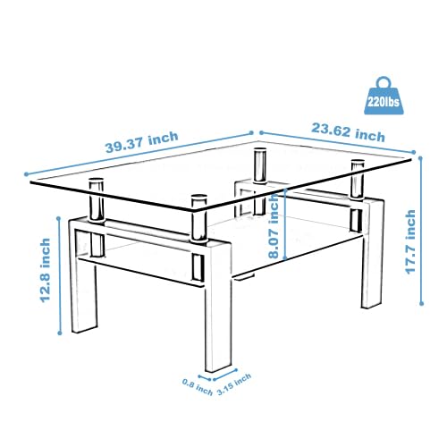 IANIYA 3-Piece Modern Tempered Glass Coffee Table Set - Sleek Design Living Room Furniture with High Capacity - Perfect for Small Spaces, Apartments & Contemporary Home Decor (Transparent)