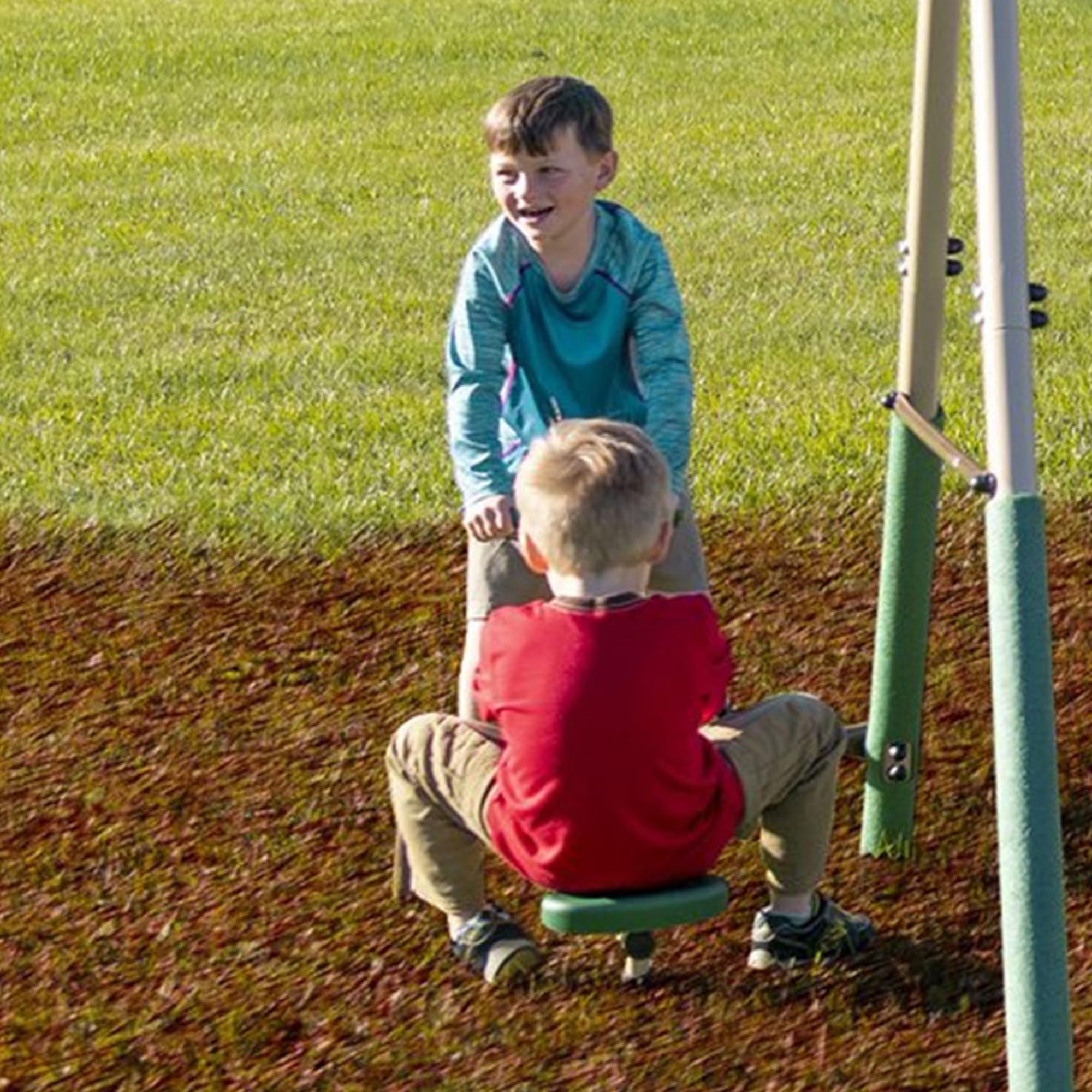 XDP Recreation Crestview Outdoor Metal Swing Set for Kids - Backyard Playset with 2 Swings, Slide, Stand N Swing, Fun Glider & See Saw - Green/Tan - Perfect for Outdoor Play, Birthday Gifts & Backyard Fun