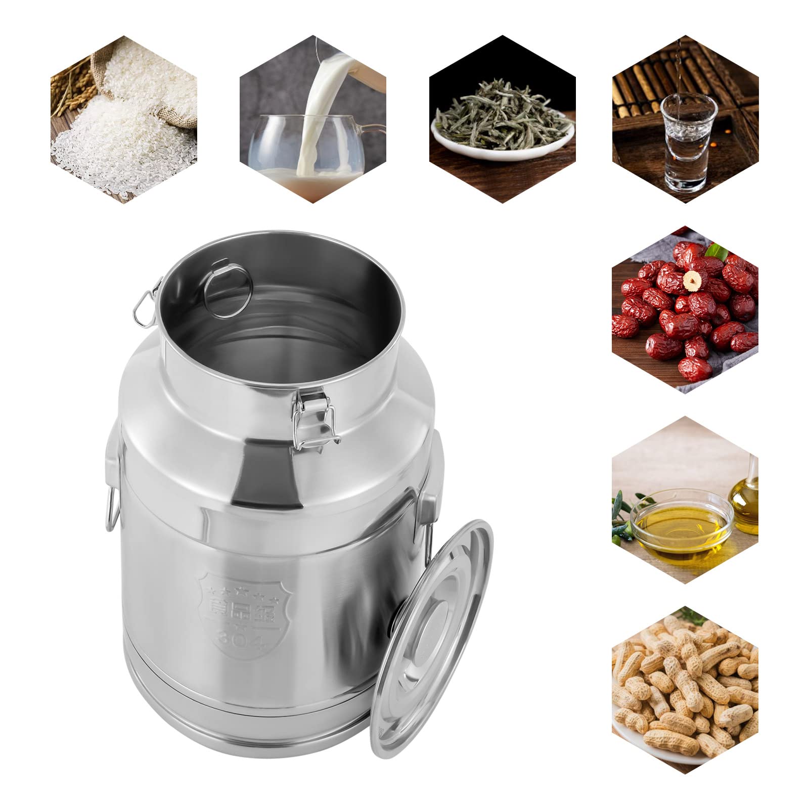 LOYALHEARTDY 28L/7.39Gal Stainless Steel Milk Can - 304 Food Grade Container with Lid & 2 Handles for Milk, Wine, Oil, Grain & Liquid Storage - Perfect for Farm, Dairy, Brewing & Commercial Use
