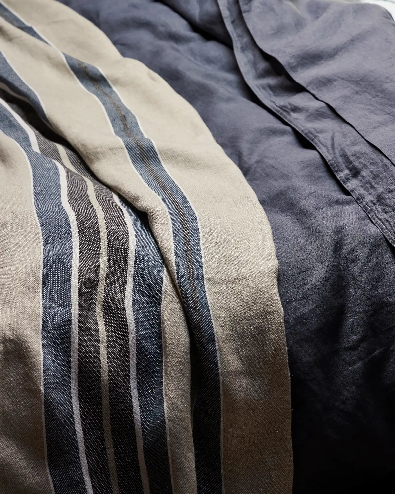 Premium Franco Linen Throw Blanket - Soft Denim Blue Woven Cotton Blend - Perfect for Sofa, Bed & Cozy Home Decor