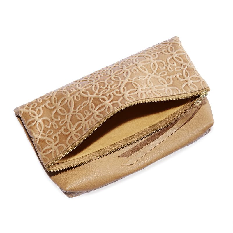 Gabriel Genuine Leather Fold Over Clutch Purse for Women - Light Brown Crossbody Bag | Perfect for Evening Parties, Weddings & Date Nights